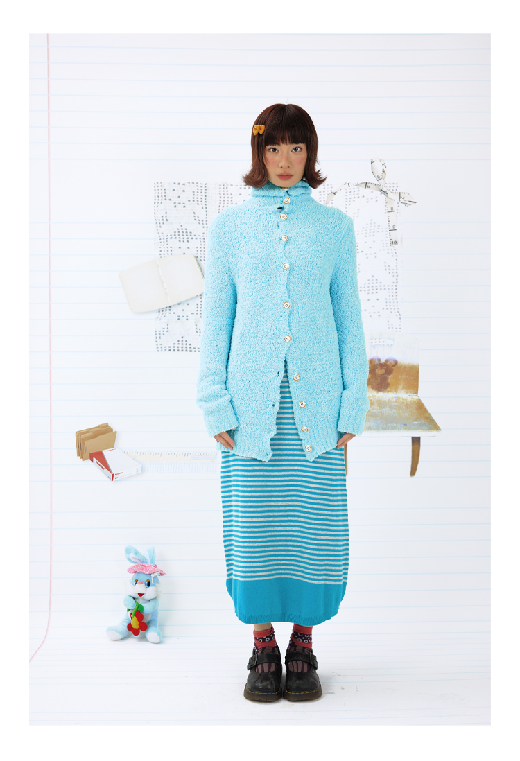 Leele Milky Blue Coral Fleece Sweater Cardigan