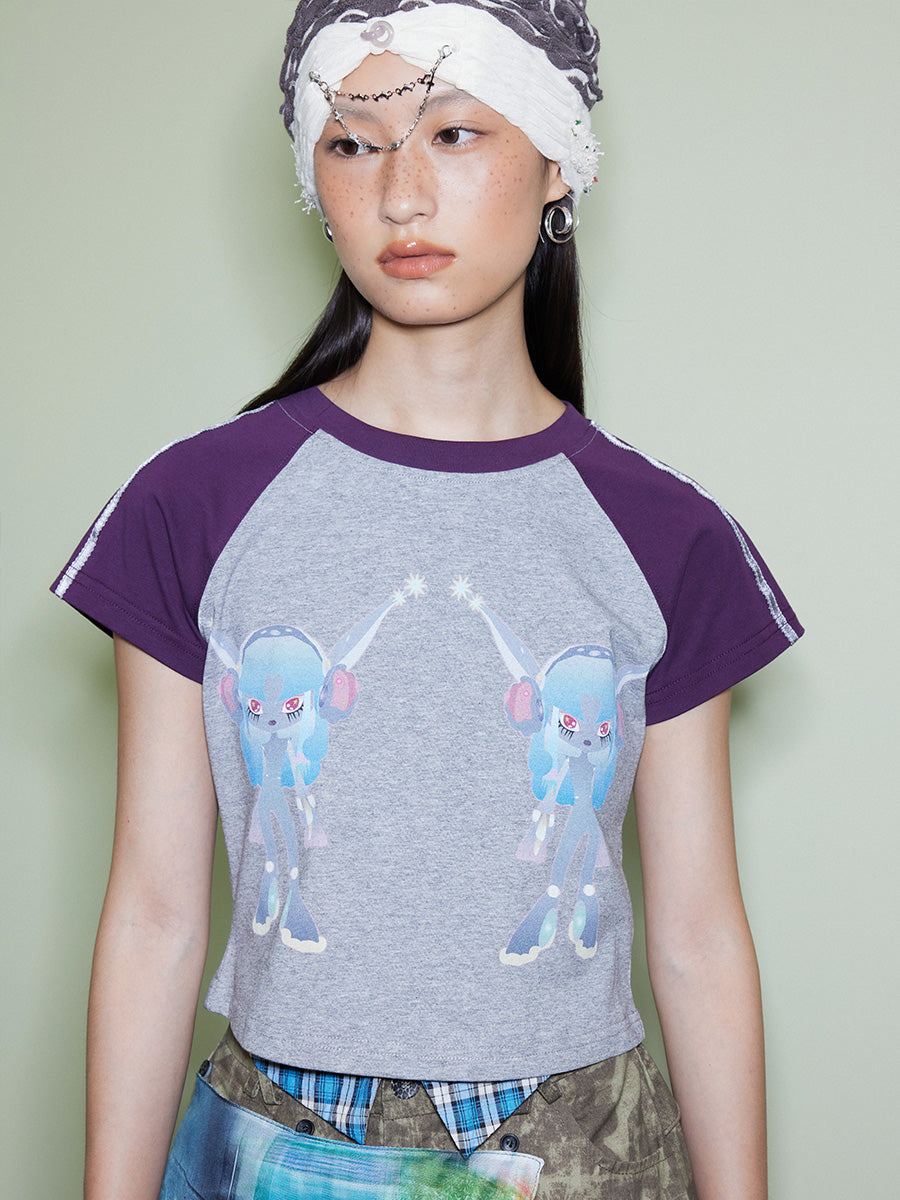 Lounge Retro Sweet-Crop Raglan Top
