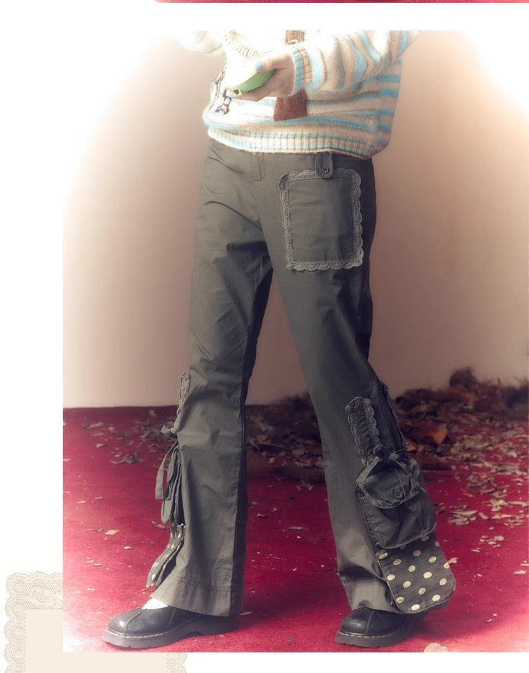 Leele Taupe Layered Lace Washed Pants