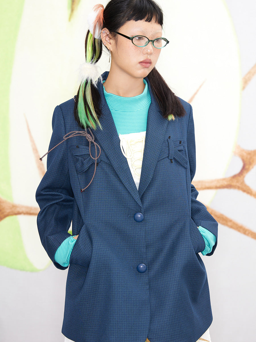 Lounge Vintage Check Deconstructed Bow Blazer