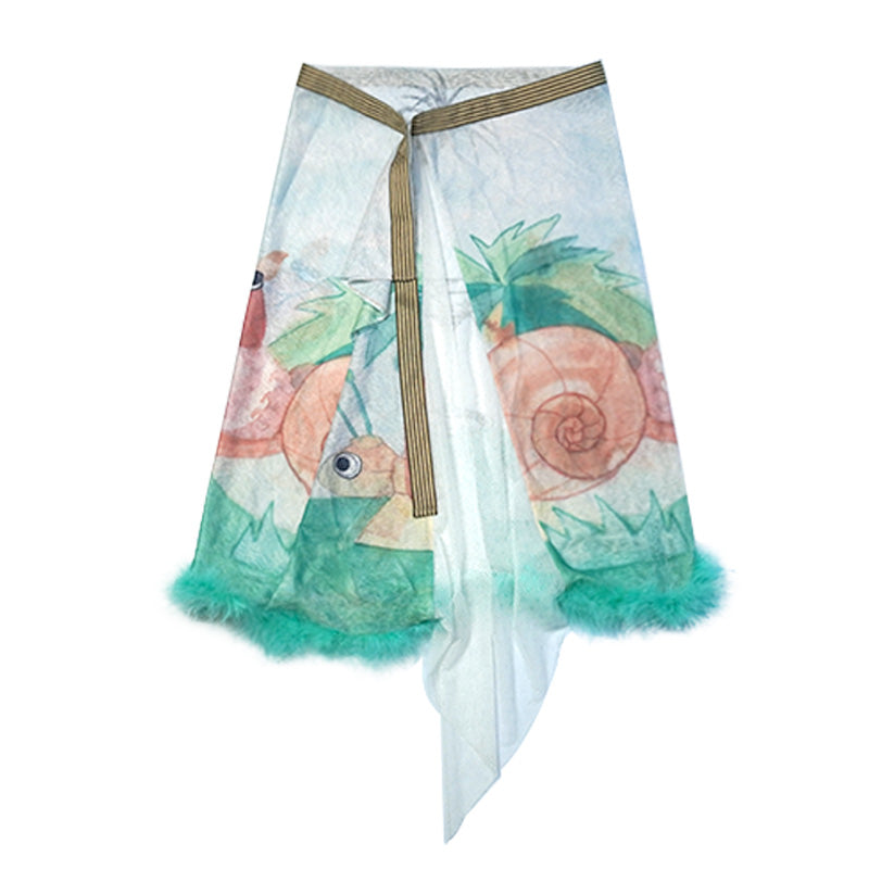 Lounge Sheer Apron Skirt with Detachable Fur