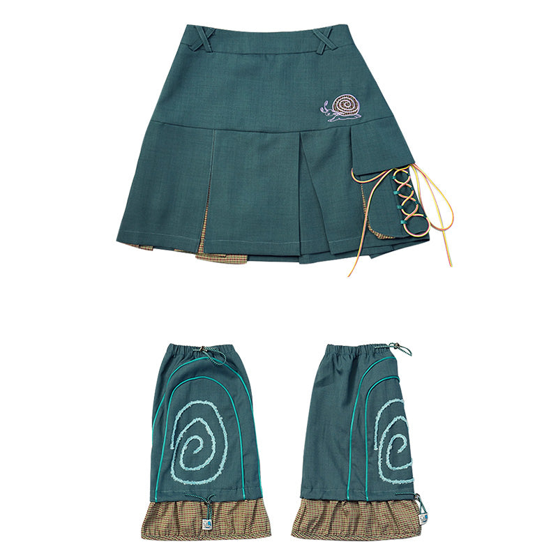 Lounge Vintage Green Y2K Asymmetrical Pleated Skirt & Leg Warmers