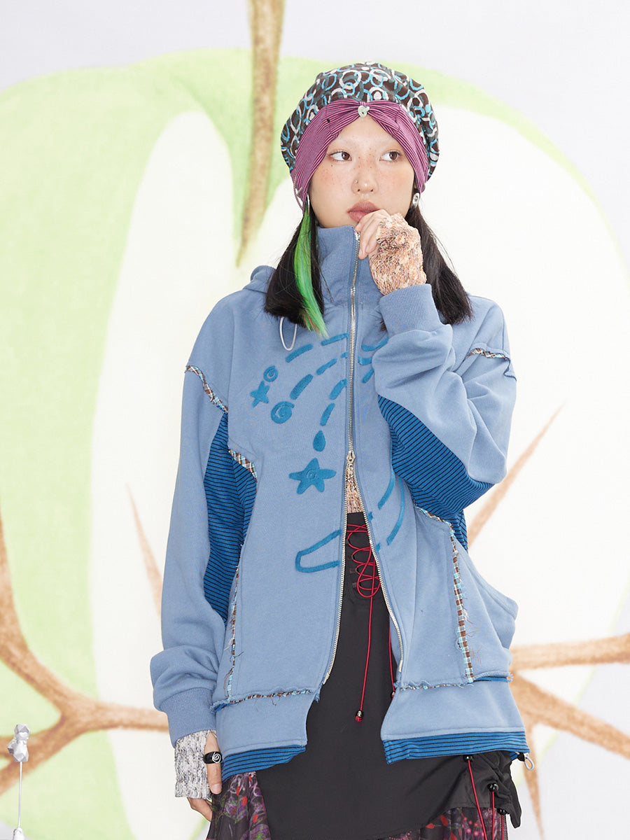 Lounge Dusty Blue Star Swirl Toothbrush Embroidery Hoodie