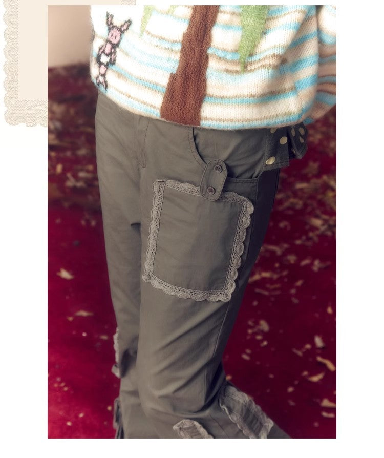 Leele Taupe Layered Lace Washed Pants
