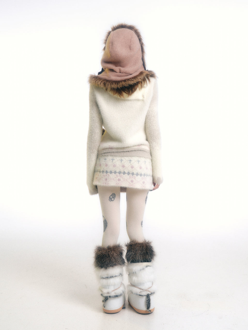 SassyLove Cream Graphic Print Faux Mink Knit Sweater