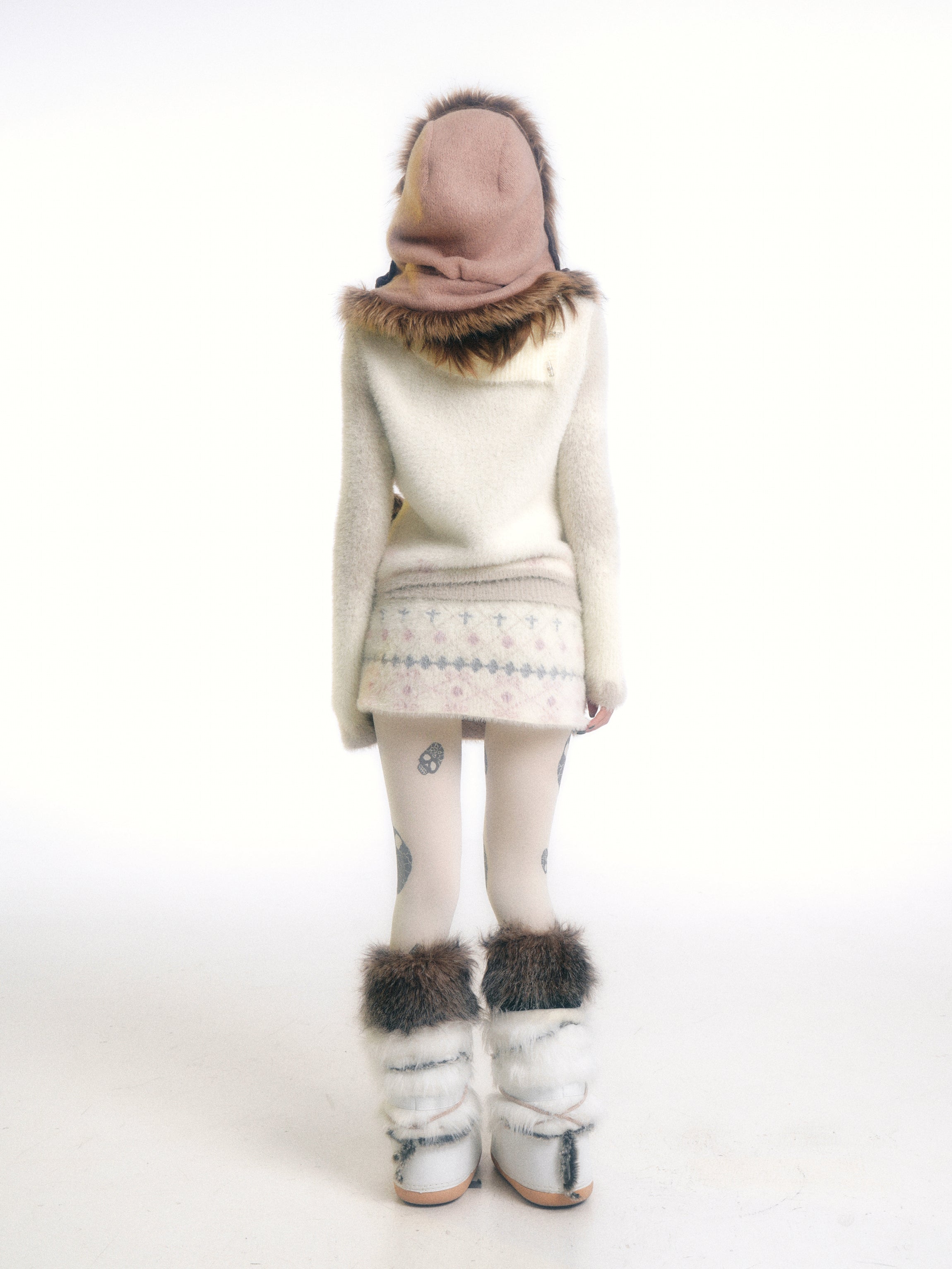 SassyLove Cream Graphic Print Faux Mink Knit Sweater