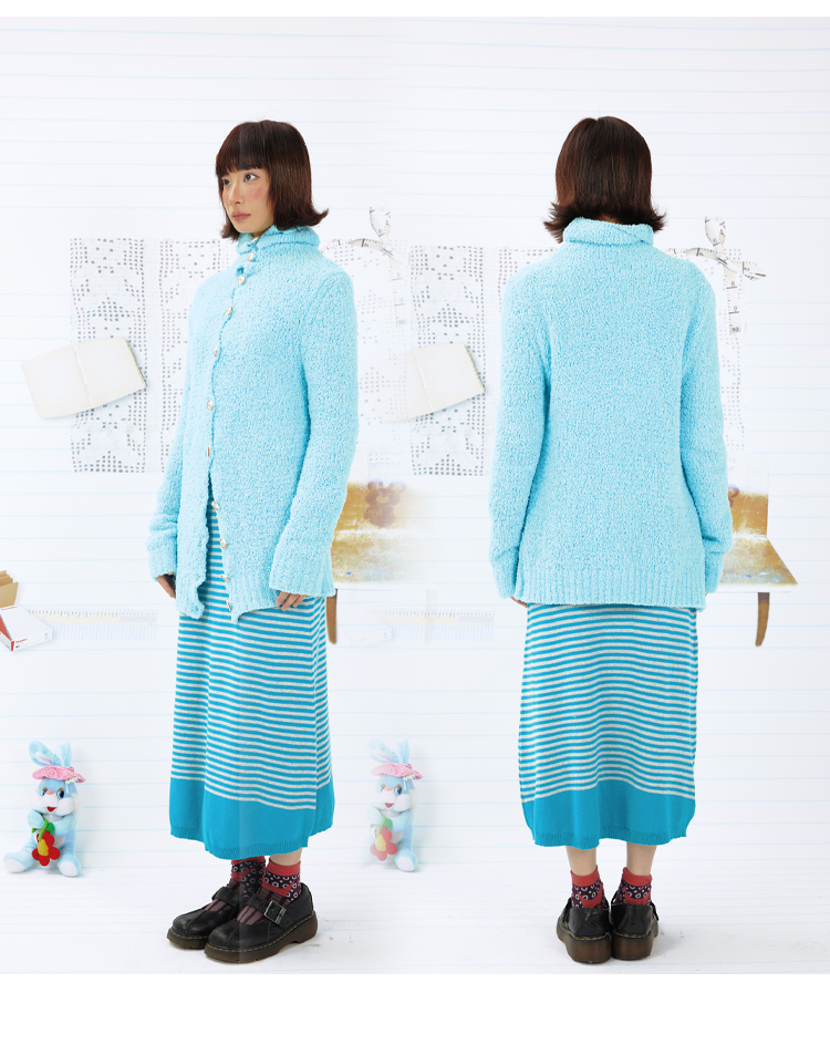 Leele Milky Blue Coral Fleece Sweater Cardigan