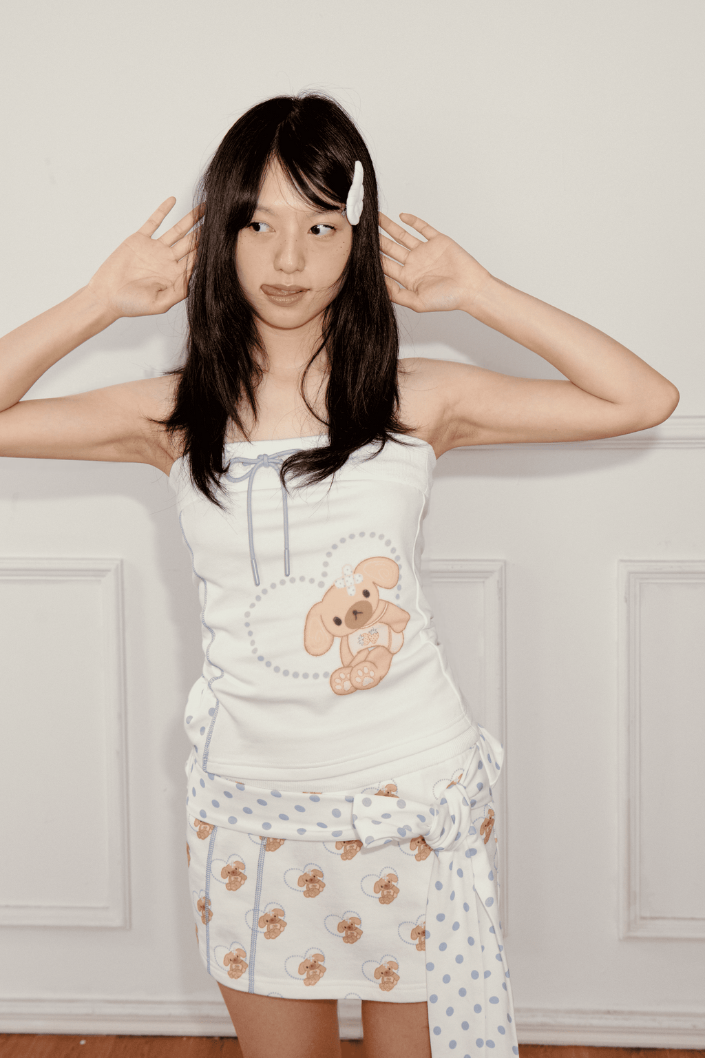 Ageha 25ss Teddy Dessert Set - Fitted Bustier Top