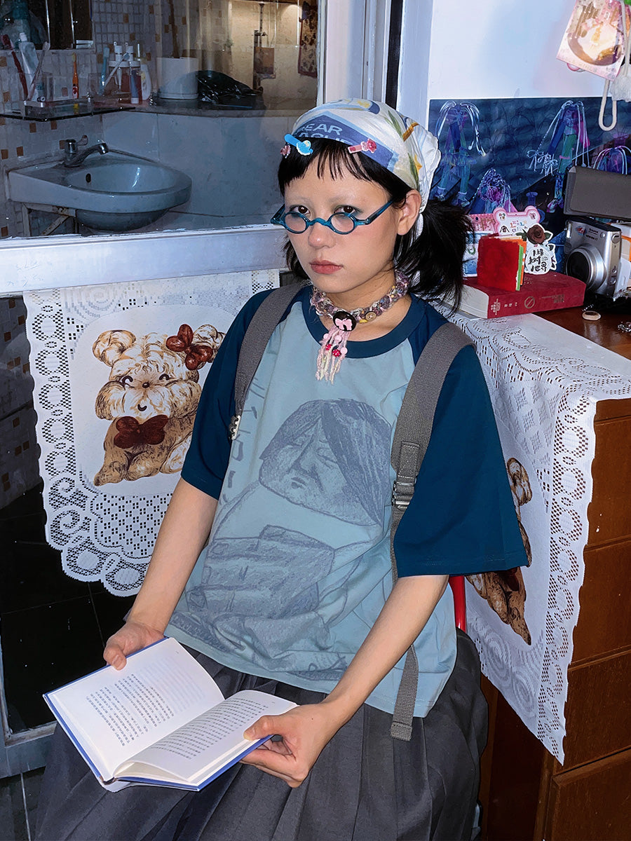 Lounge softT Color-Block Graffiti Print Short Sleeve Tee