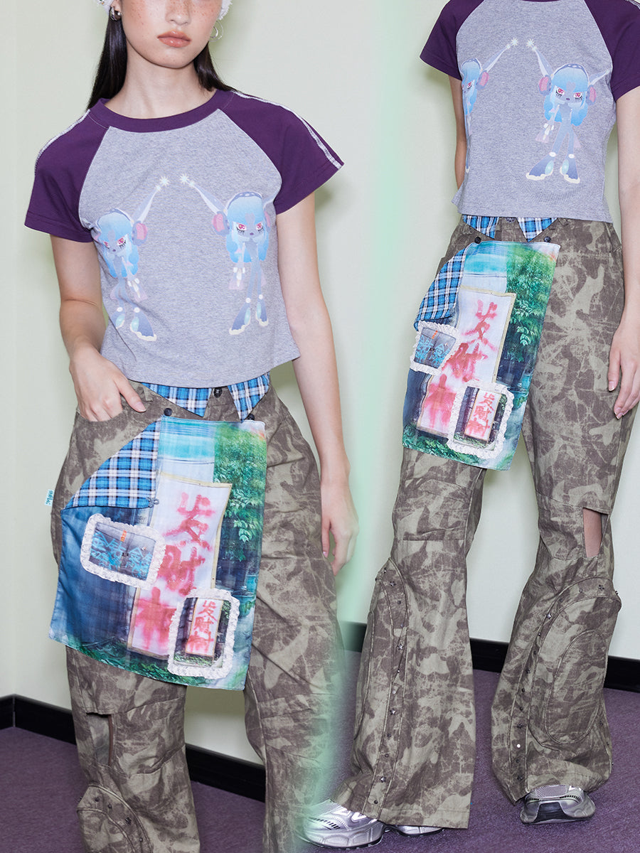 Lounge Spiral Wash Detachable Camo Flare Pants