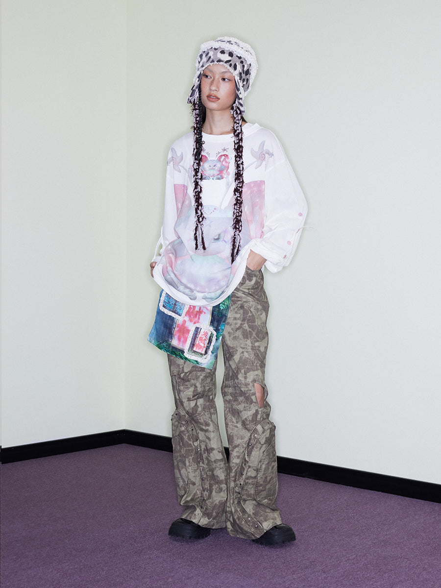 Lounge Spiral Wash Detachable Camo Flare Pants