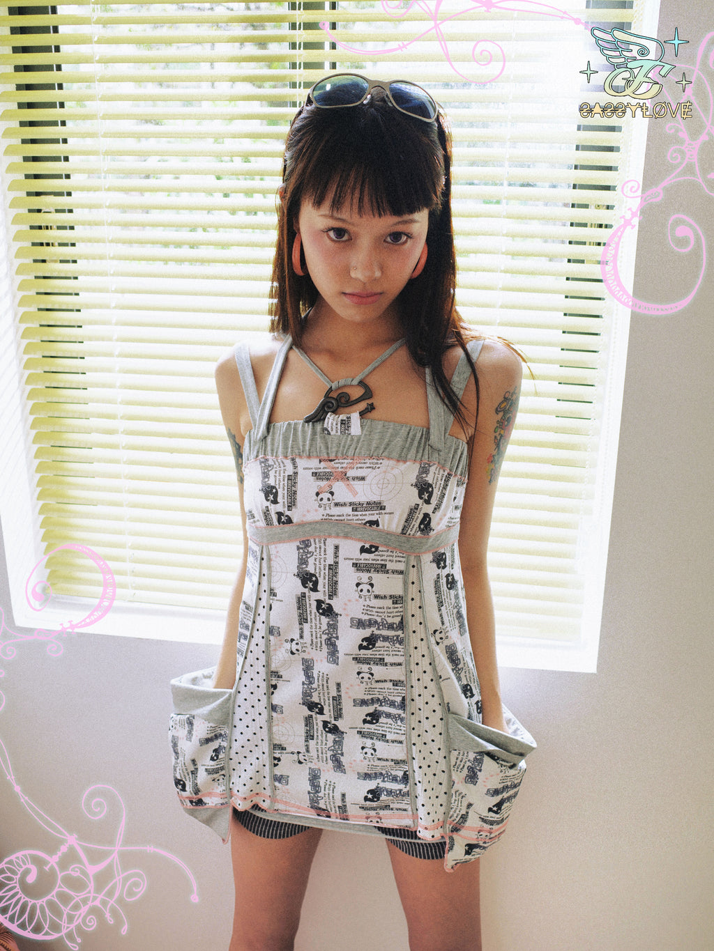 SassyLove 25SS Panda Print Bustier Oversized Pockets Dress