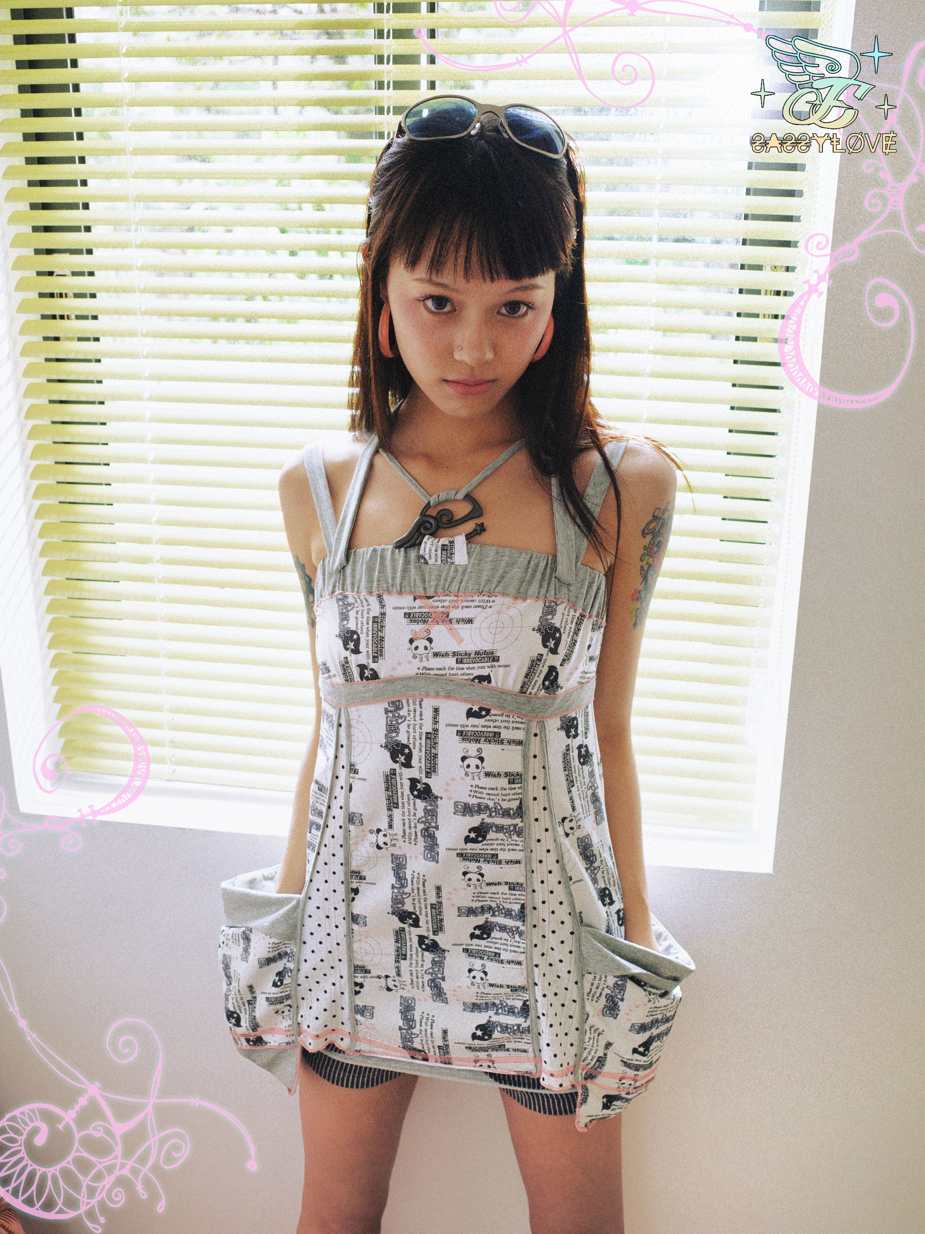 SassyLove 25SS Panda Print Bustier Oversized Pockets Dress