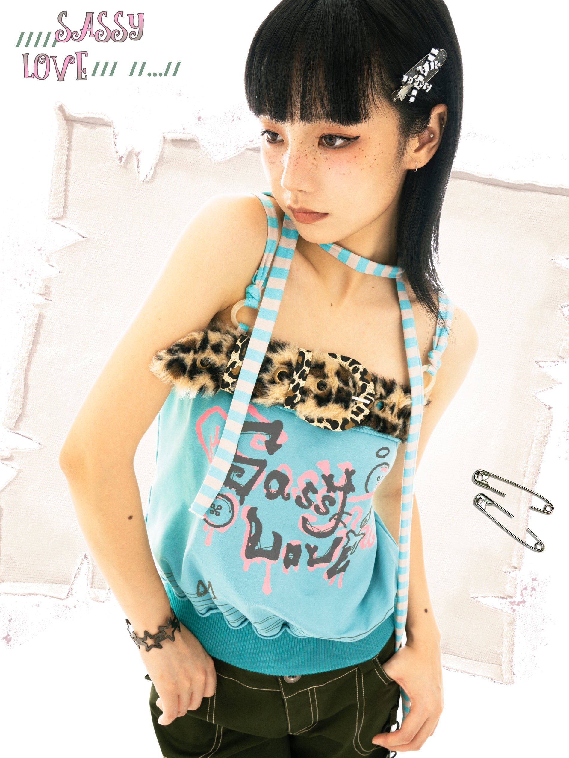 SassyLove Y2K Shibuya Faux Fur Leopard Belt
