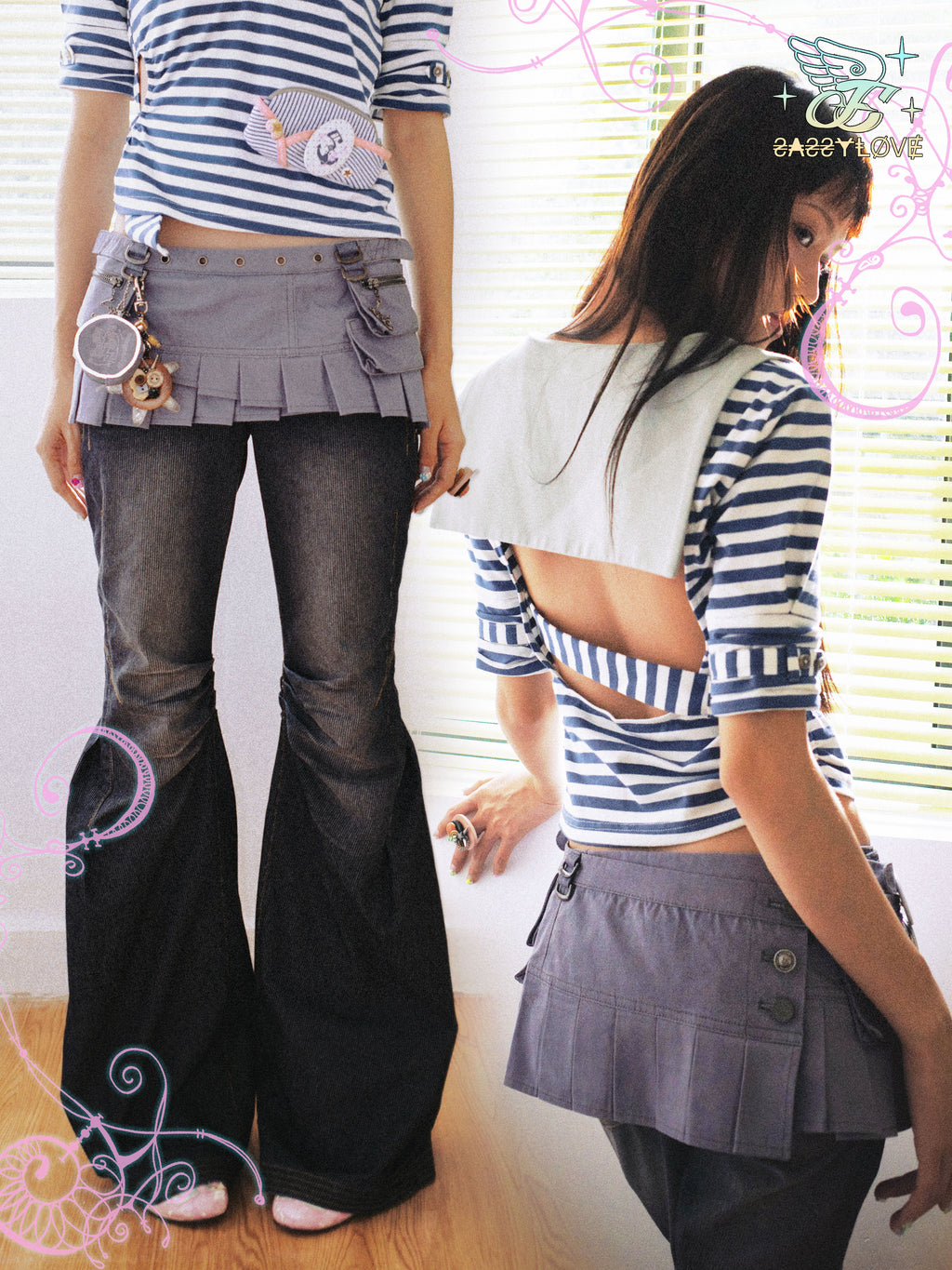 SassyLove 25SS Smoky Lavender Layered Pocket Mini Apron Skirt