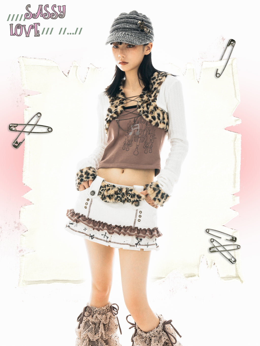 SassyLove Y2K Shibuya Faux Fur Leopard Belt