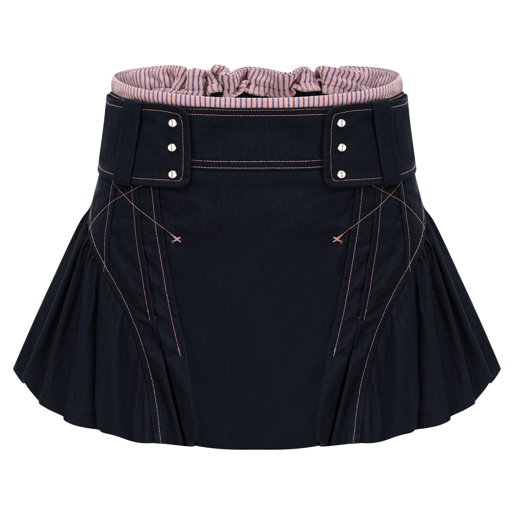 SassyLove 25SS Navy Topstitched Flouncy Bloomer Short Skirt