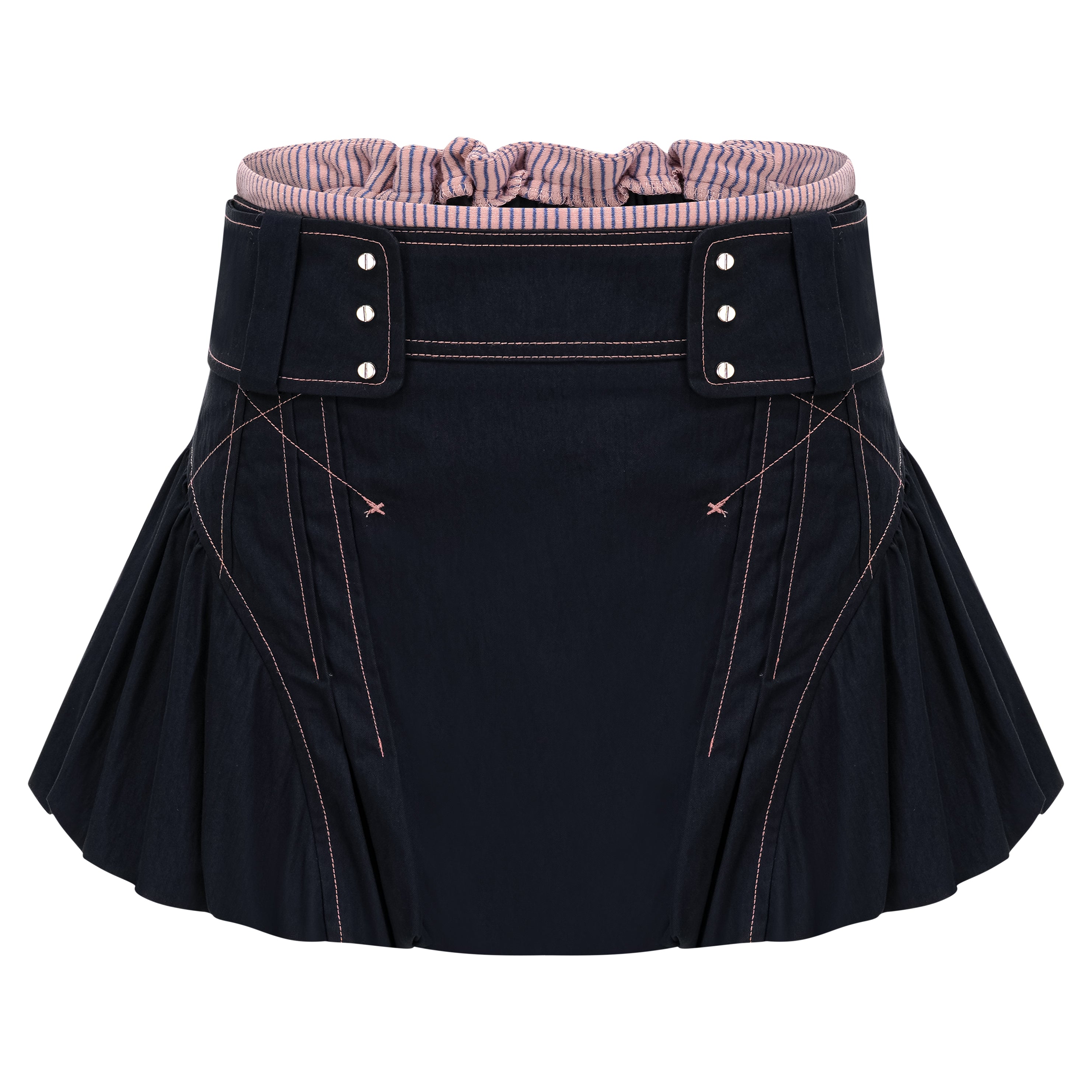 SassyLove 25SS Navy Topstitched Flouncy Bloomer Short Skirt