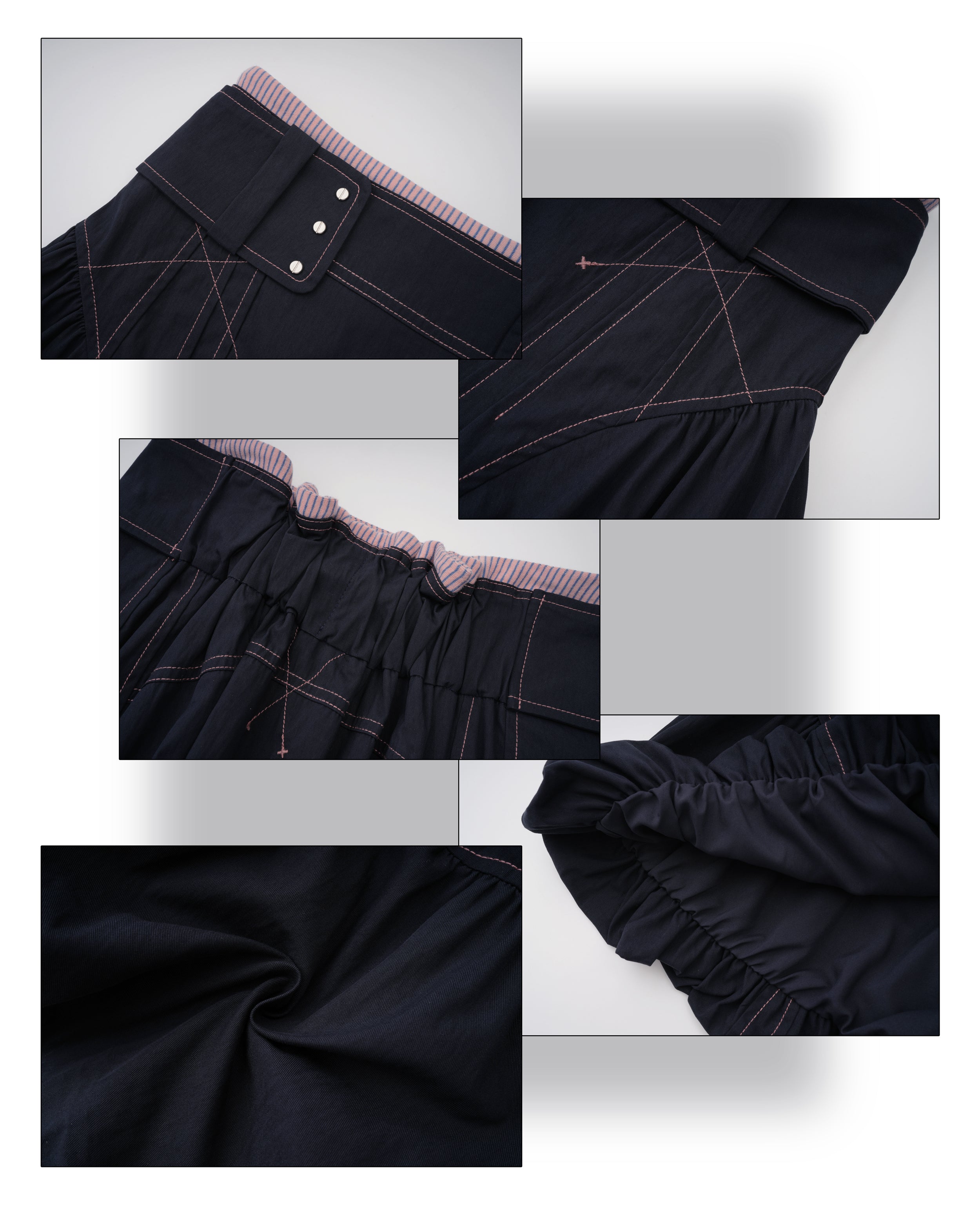 SassyLove 25SS Navy Topstitched Flouncy Bloomer Short Skirt