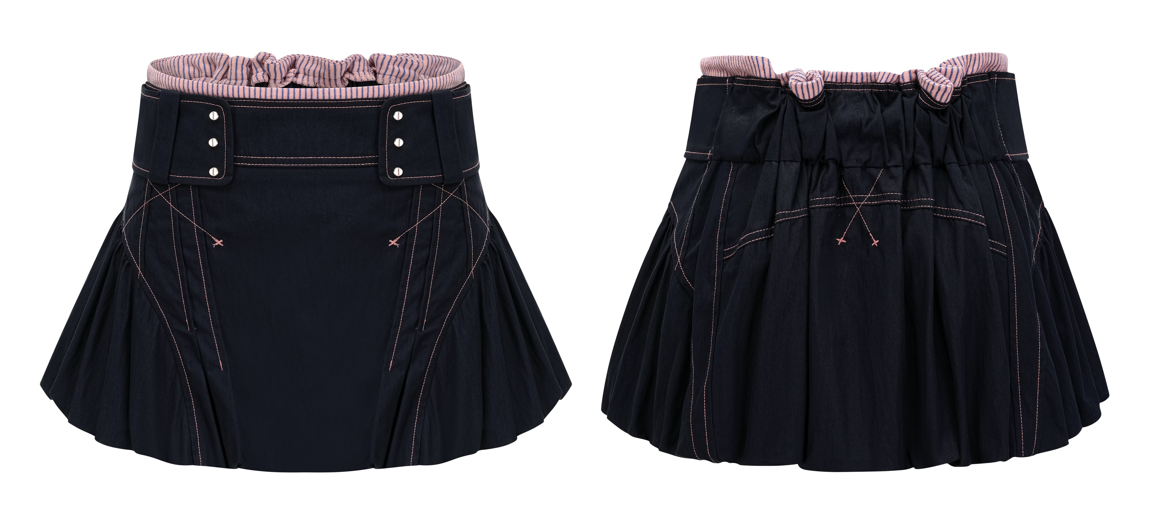 SassyLove 25SS Navy Topstitched Flouncy Bloomer Short Skirt