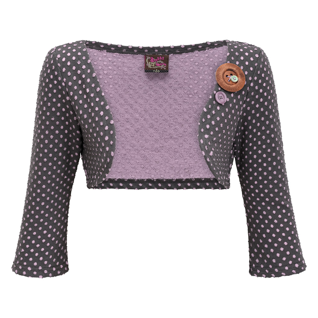 SassyLove 25SS Polka Dot Cropped Cardigan with Button