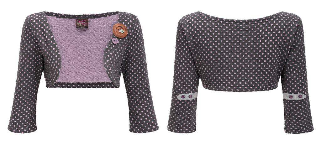 SassyLove 25SS Polka Dot Cropped Cardigan with Button