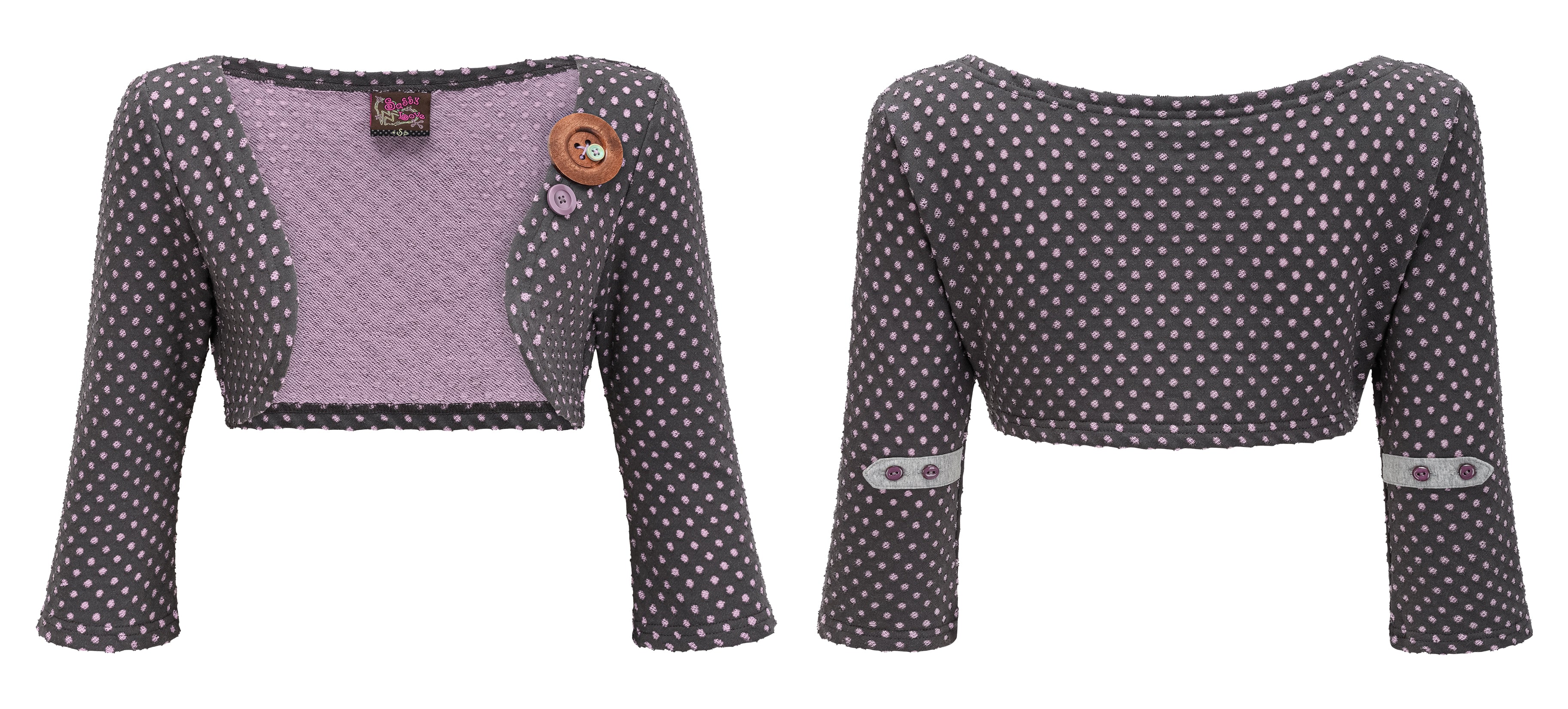 SassyLove 25SS Polka Dot Cropped Cardigan with Button