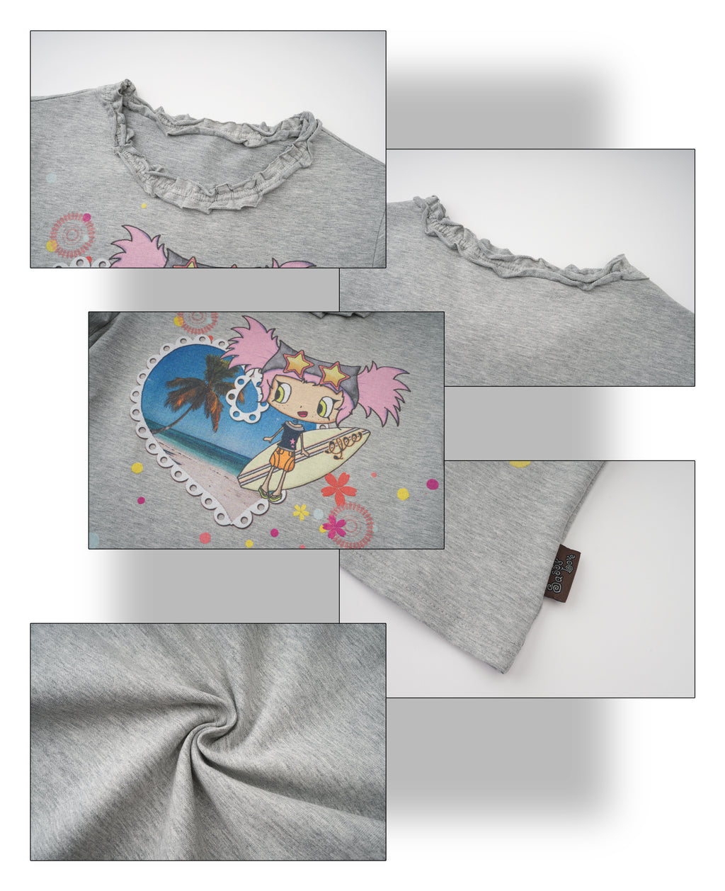 SassyLove 25SS Lace Collar "Island Babe" Print Graphic T-shirt