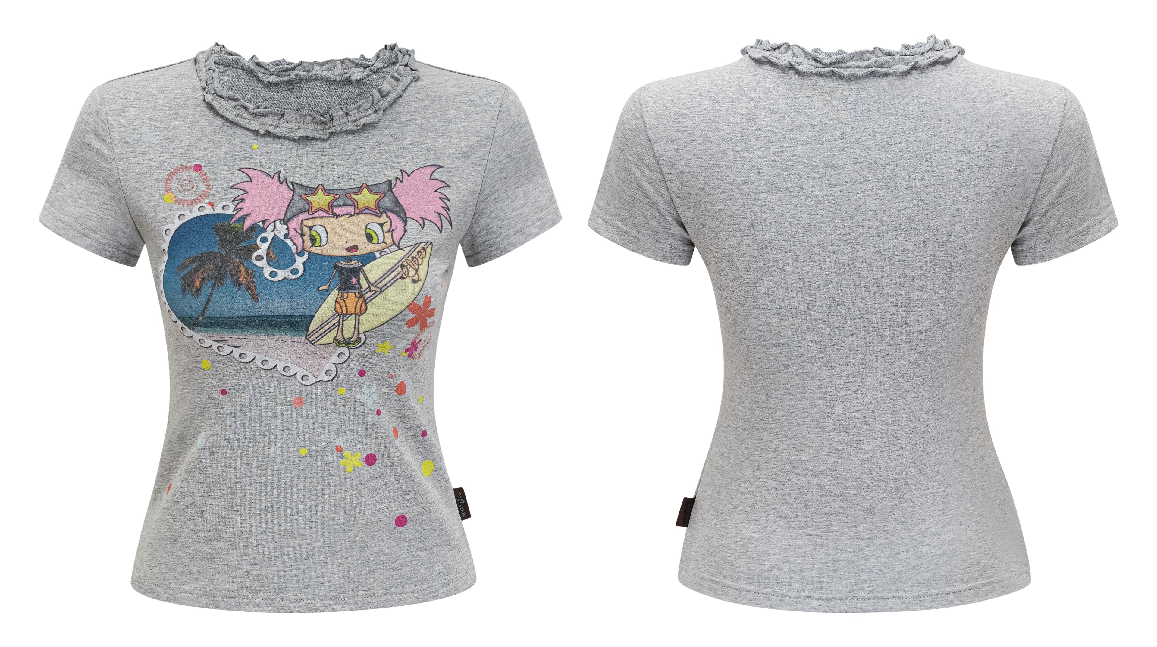 SassyLove 25SS Lace Collar "Island Babe" Print Graphic T-shirt