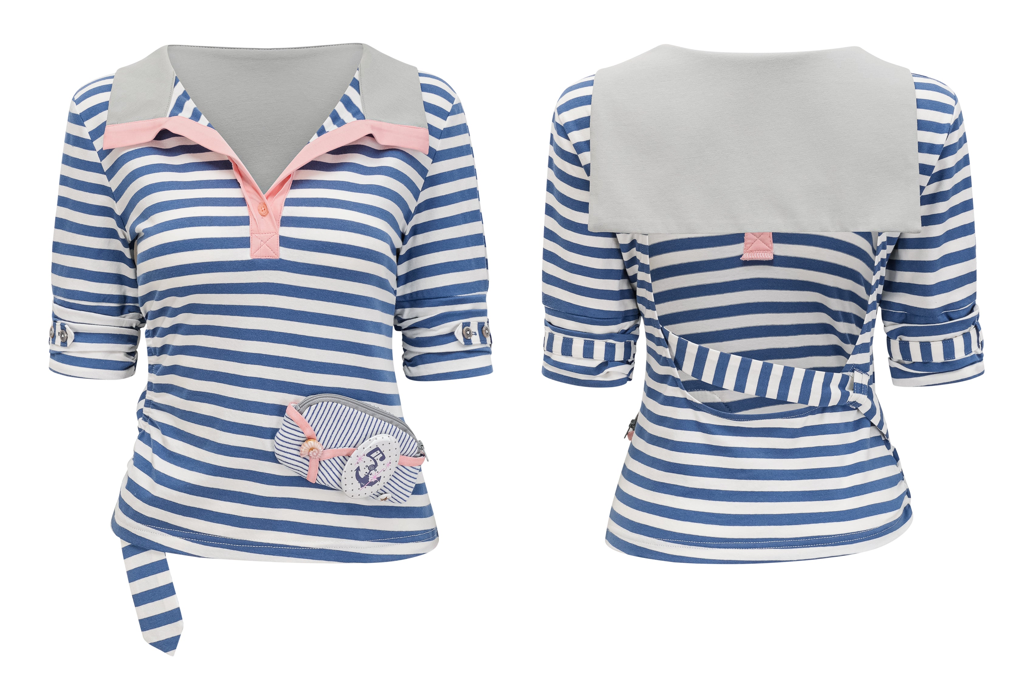 SassyLove 25SS Navy Blue Sailor Collar Cut-Out T-shirt