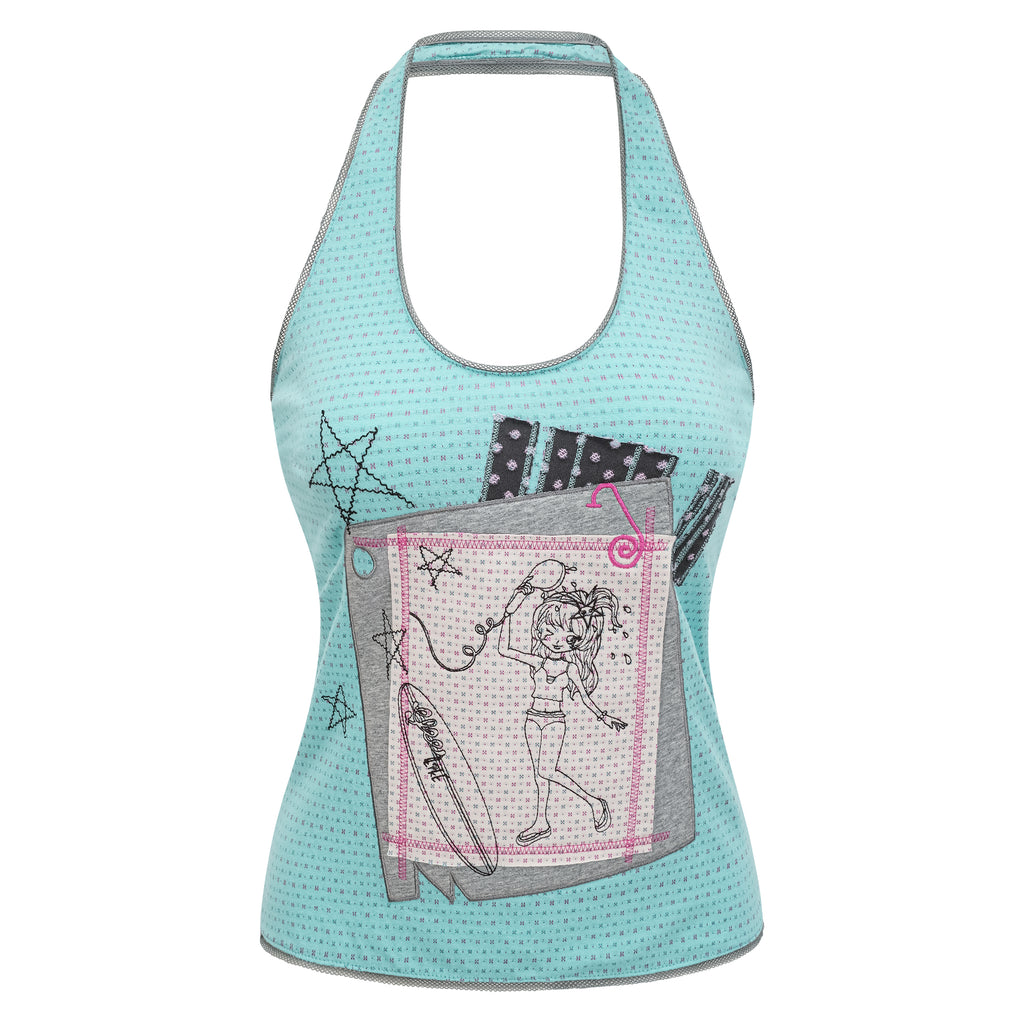 SassyLove 25SS "Bathing Beauty Diary" Embroidered Halter Neck Top