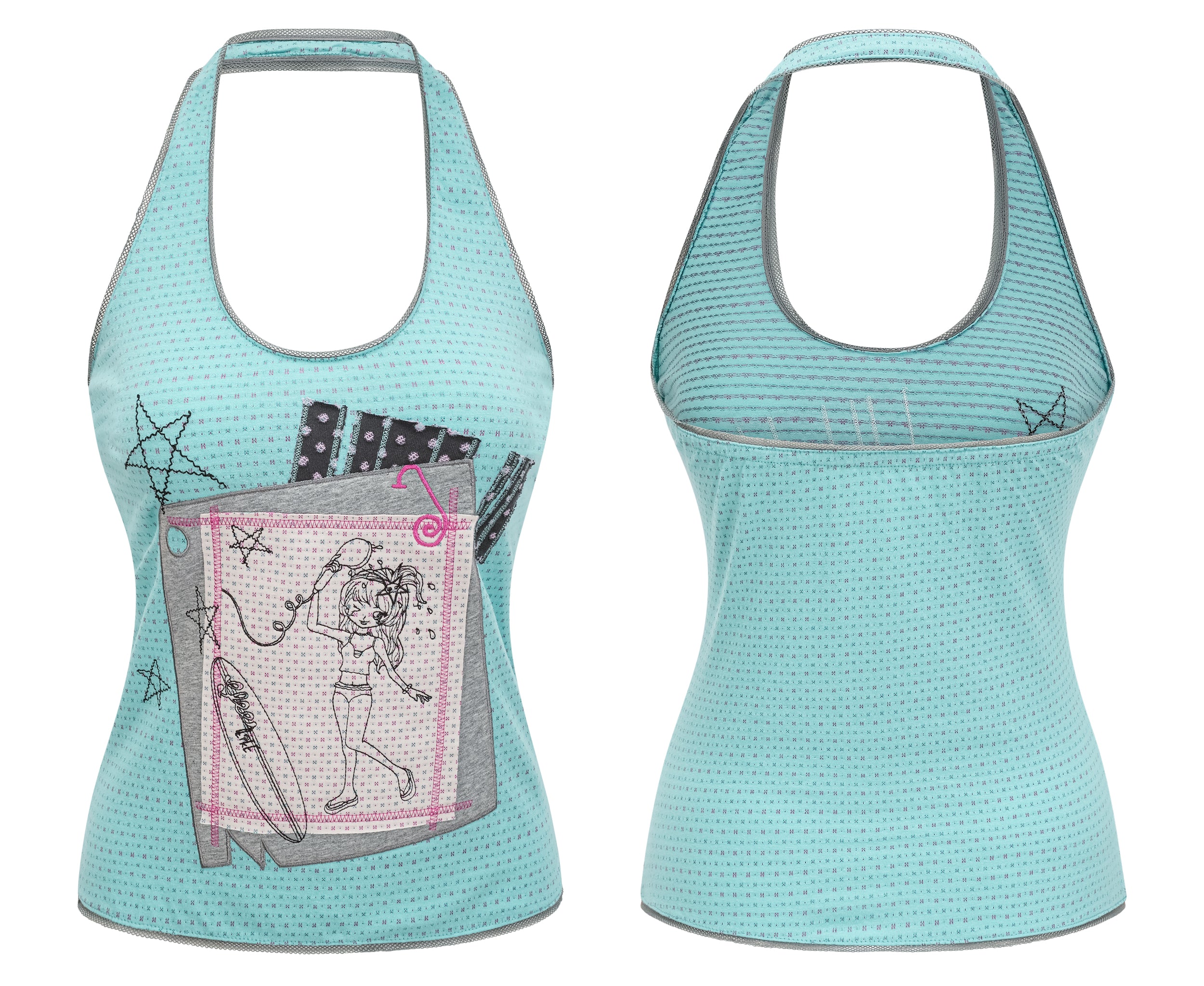 SassyLove 25SS "Bathing Beauty Diary" Embroidered Halter Neck Top