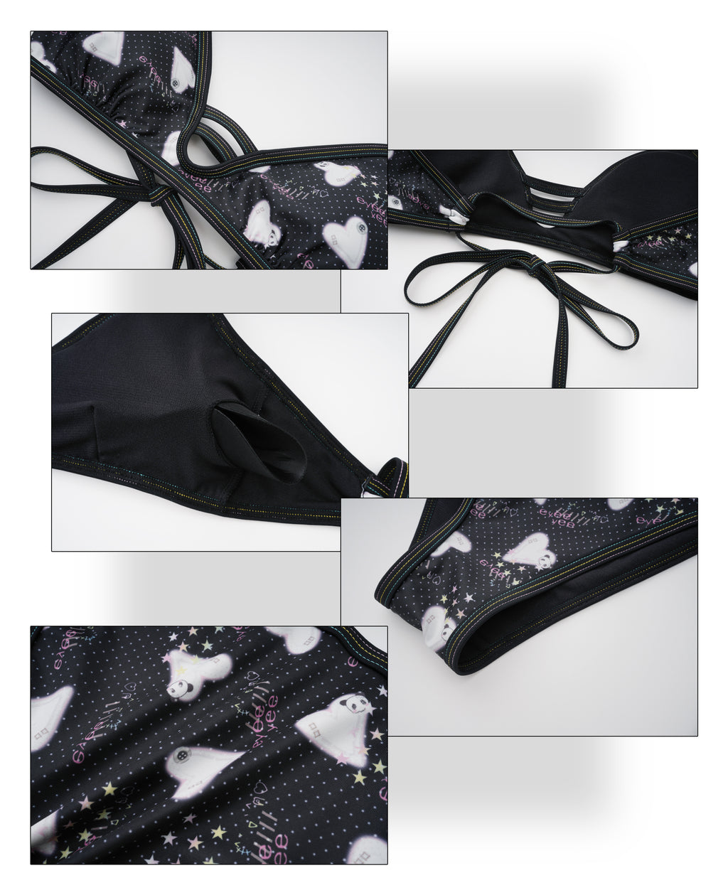 SassyLove 25SS Red Panda & Hearts Print Lace-Up Bikini Set