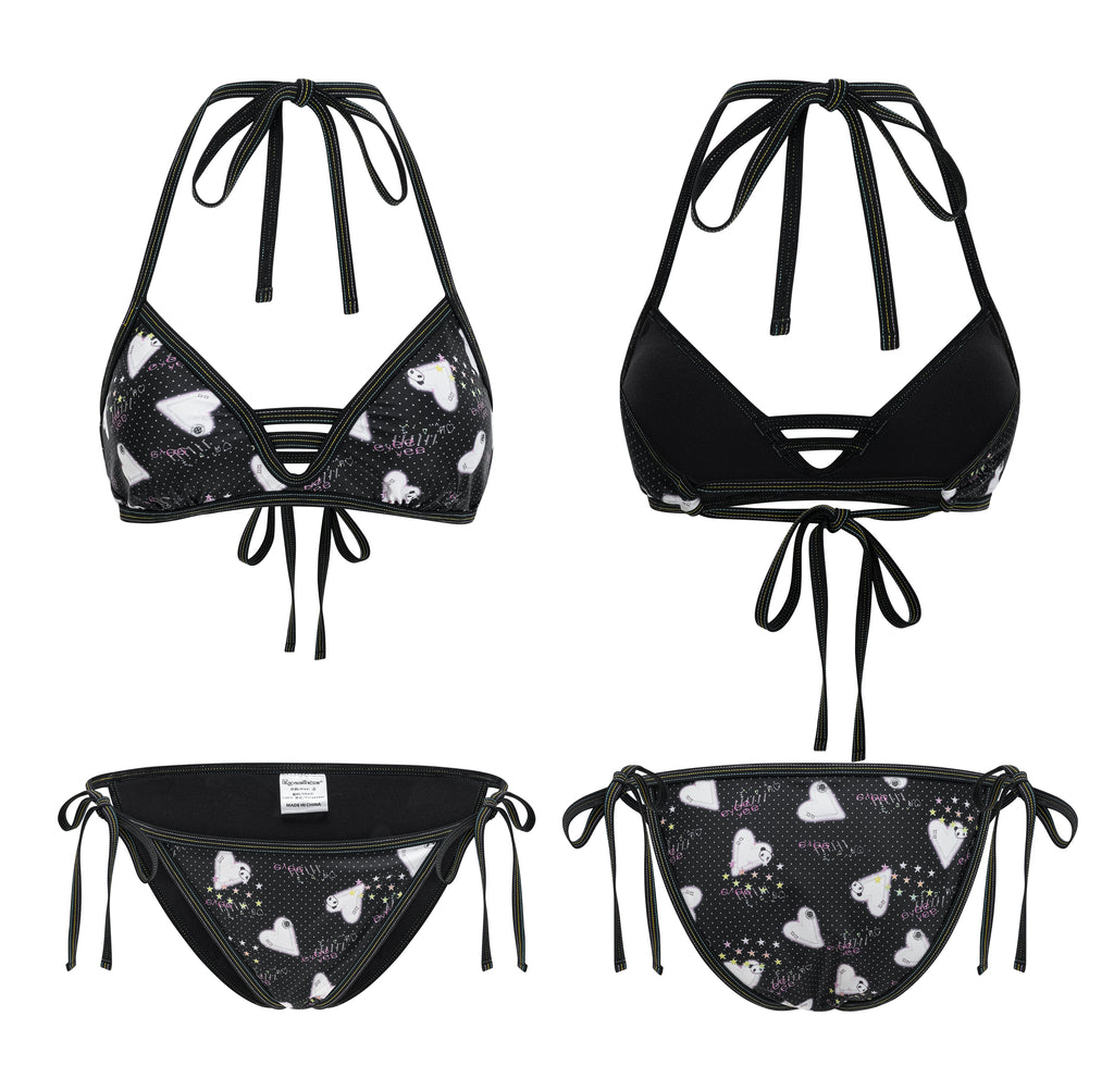 SassyLove 25SS Red Panda & Hearts Print Lace-Up Bikini Set