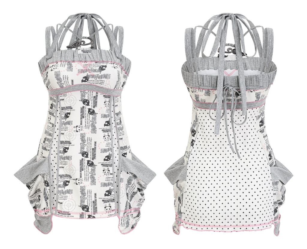 SassyLove 25SS Panda Print Bustier Oversized Pockets Dress