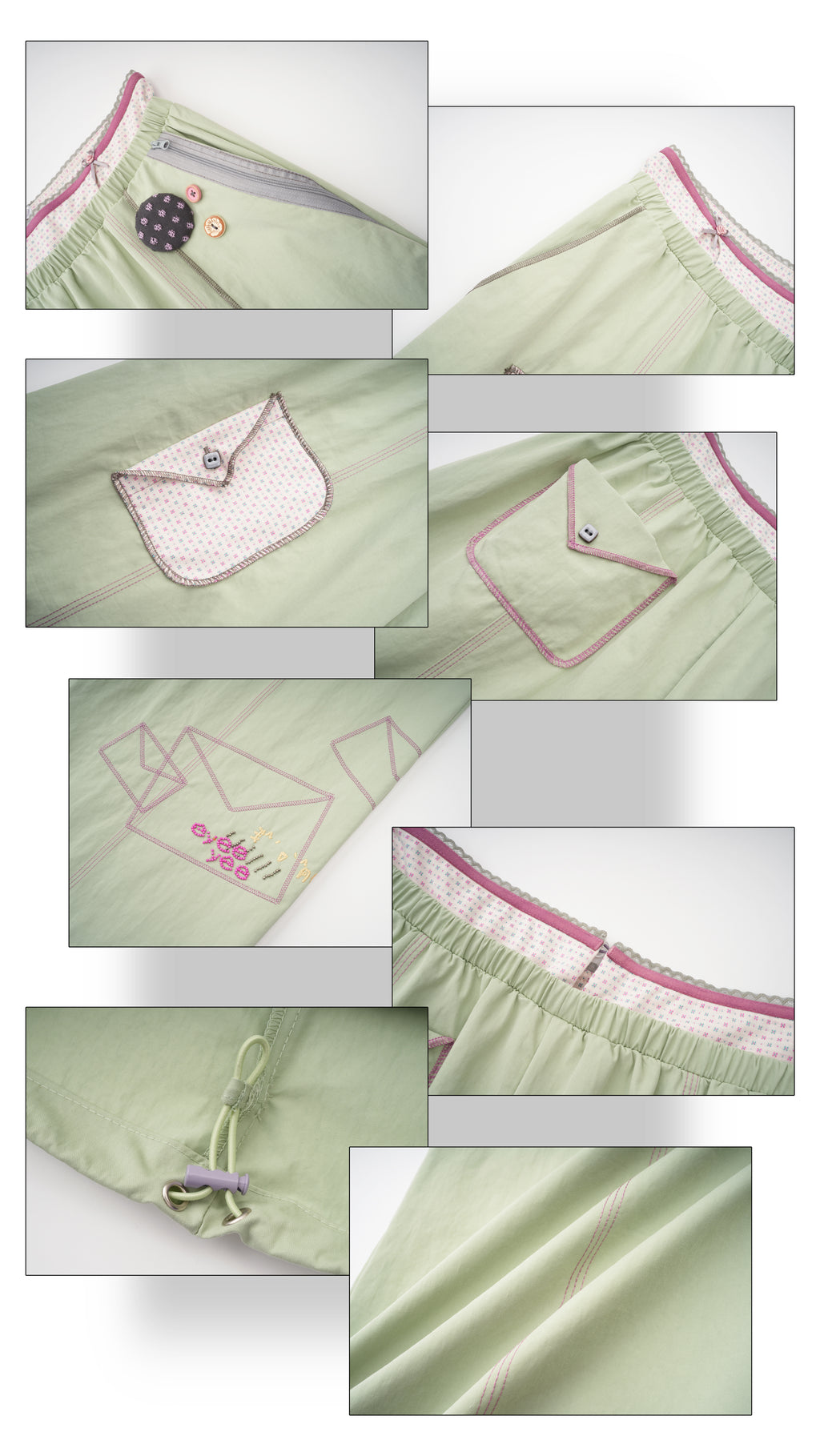 SassyLove 25SS Double-Waist Bead Embroidery Wide-Leg Pants