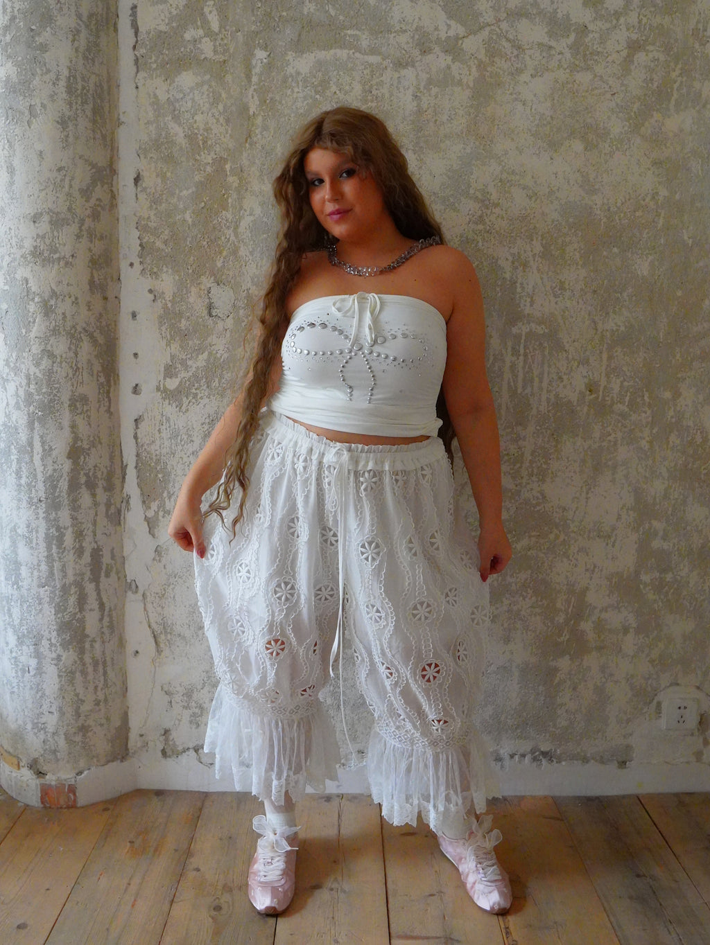 Hot Nipples Club Embroidery Lace Bloomer Capris Pants ALL SIZES