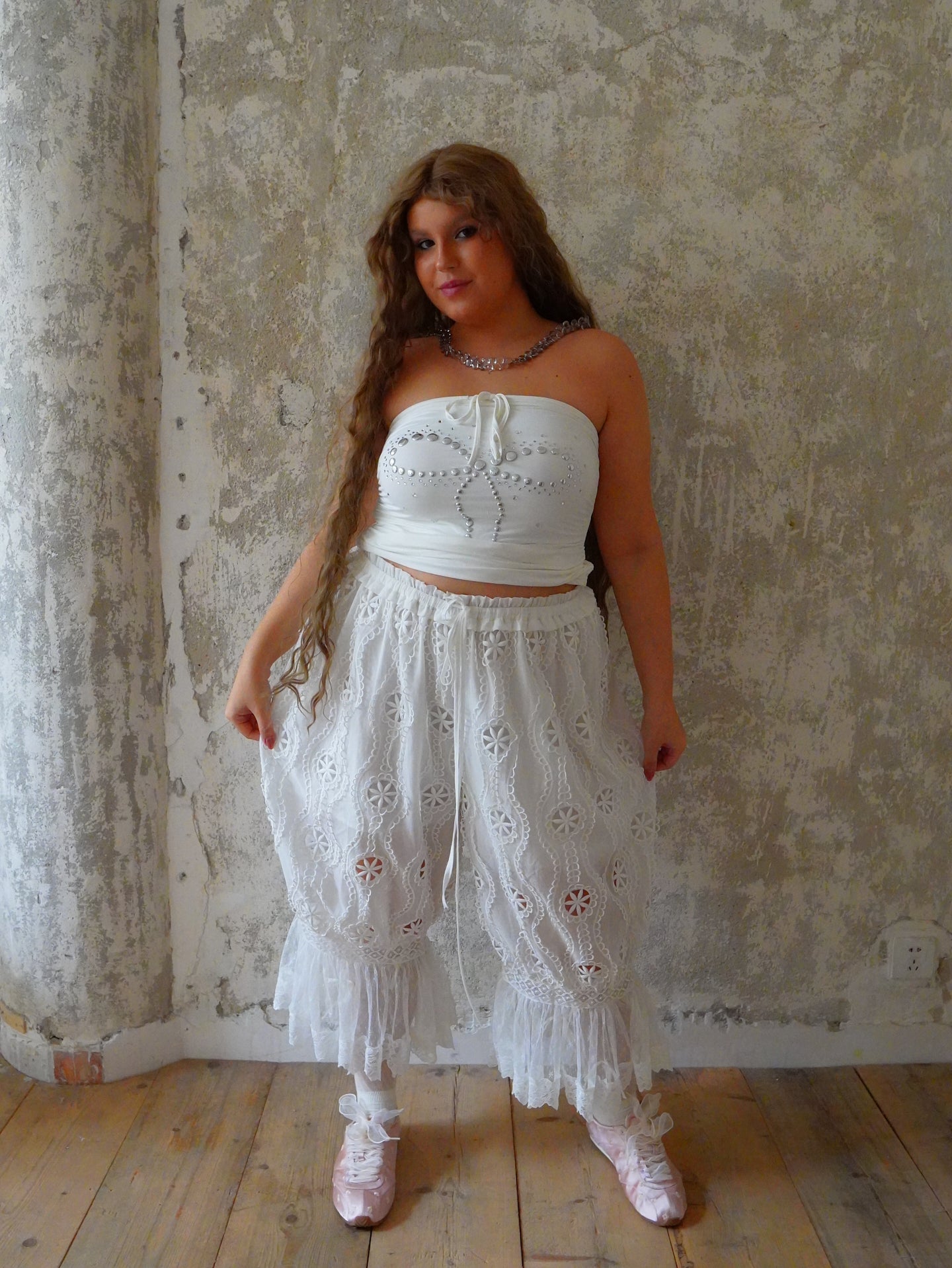 Hot Nipples Club Embroidery Lace Bloomer Capris Pants ALL SIZES