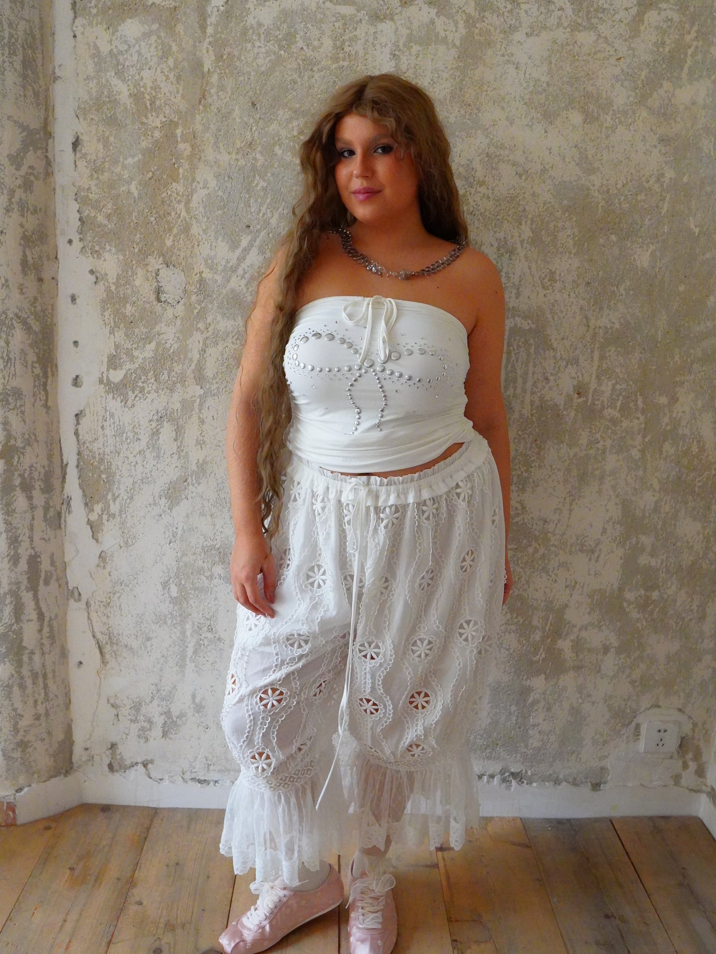 Hot Nipples Club Embroidery Lace Bloomer Capris Pants ALL SIZES