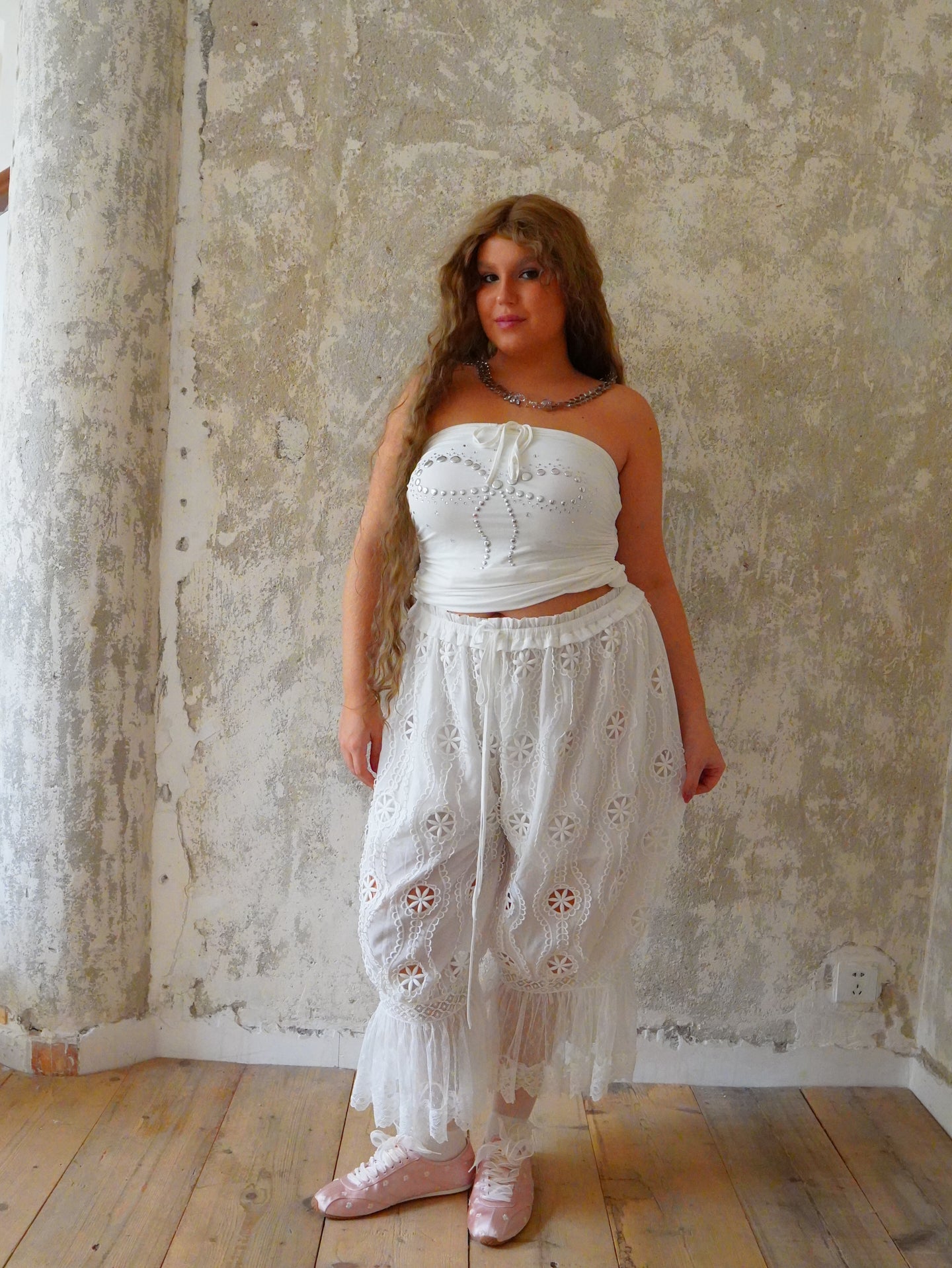 Hot Nipples Club Embroidery Lace Bloomer Capris Pants ALL SIZES