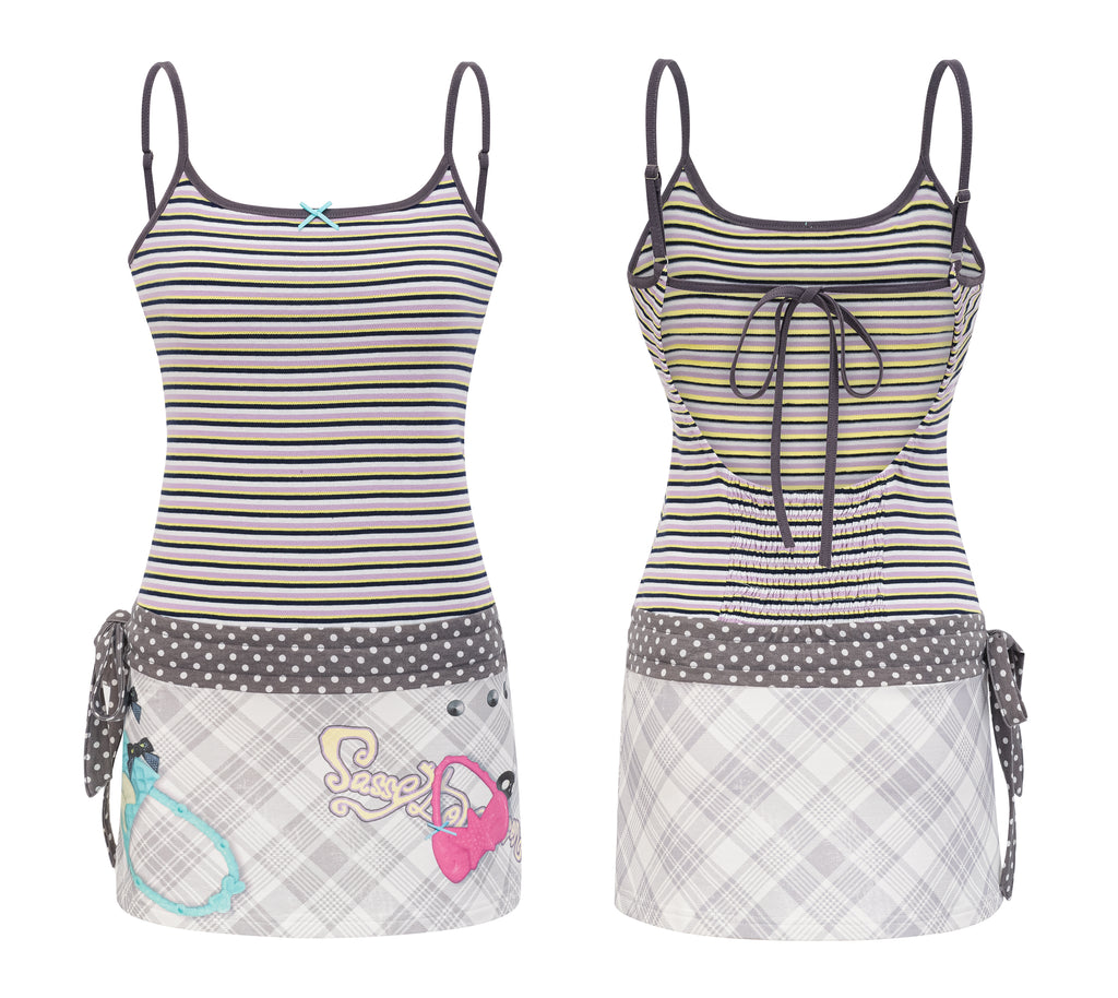 SassyLove Graphic Print Drawstring Backless Mini Dress
