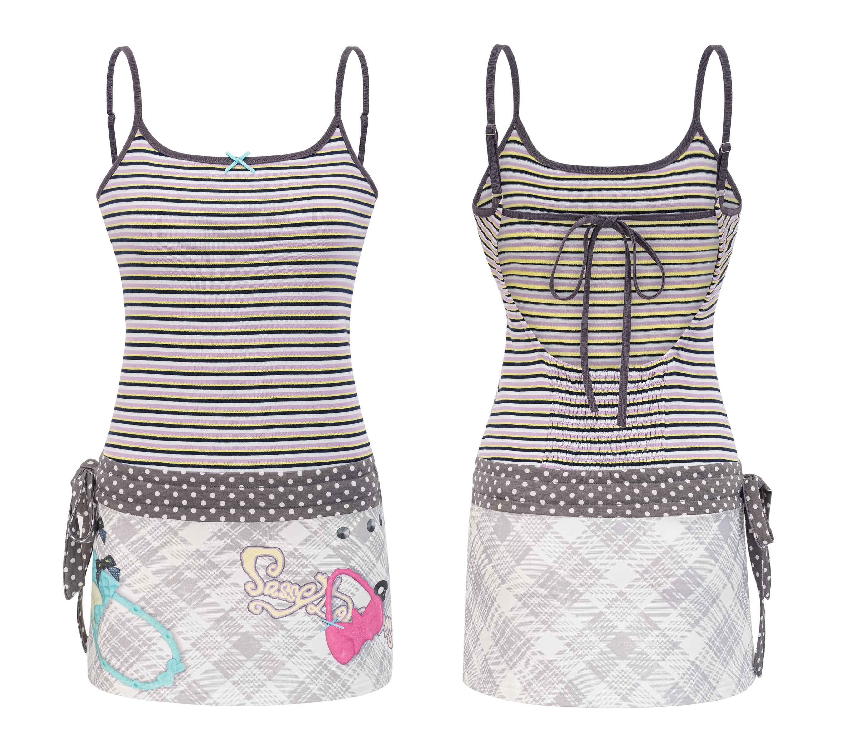 SassyLove Graphic Print Drawstring Backless Mini Dress