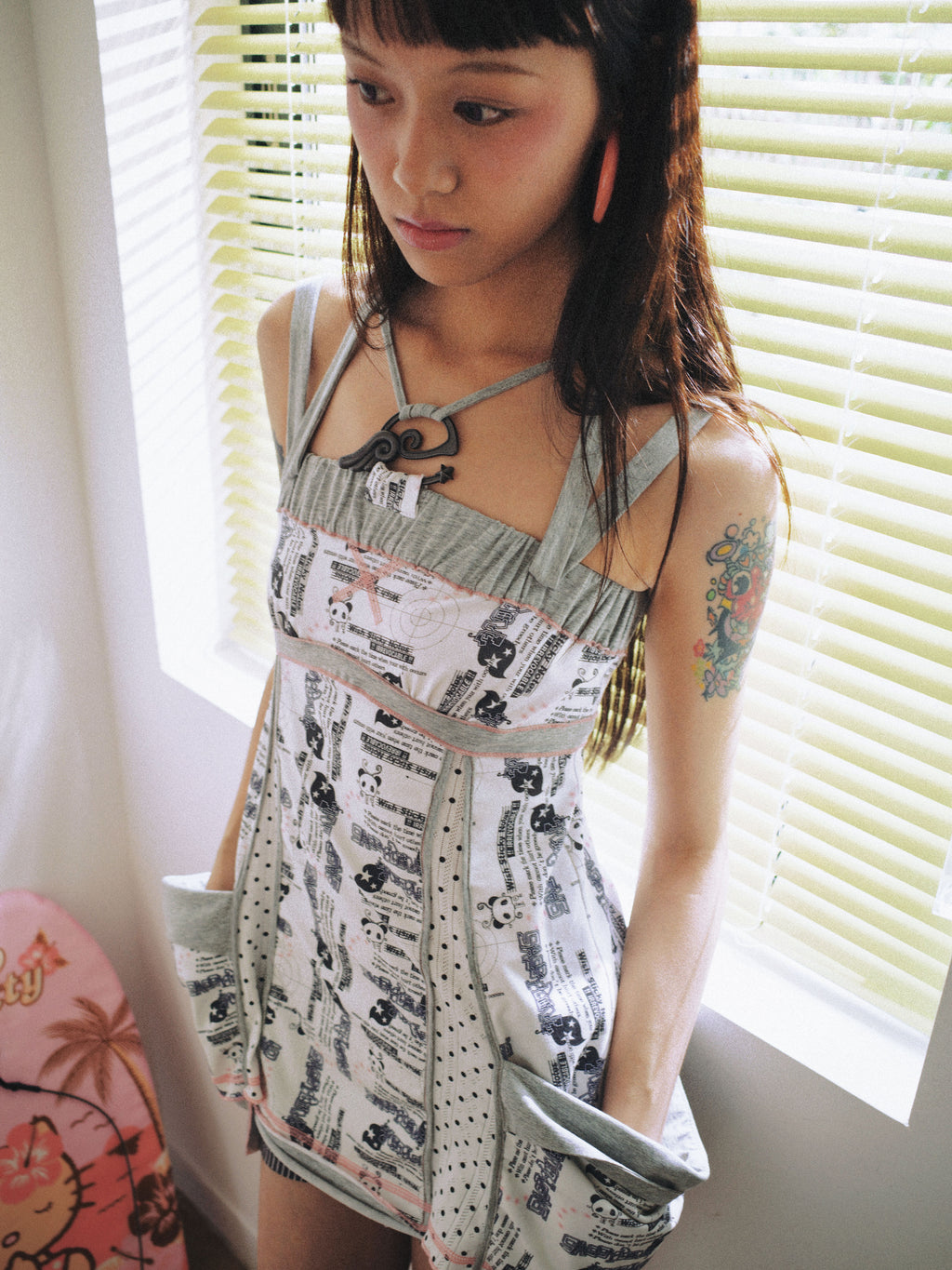 SassyLove 25SS Panda Print Bustier Oversized Pockets Dress