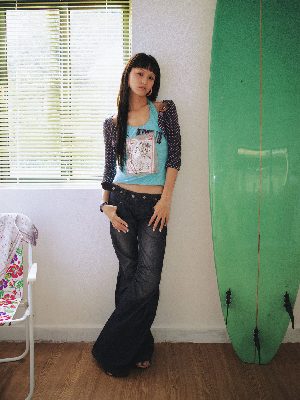 SassyLove 25SS Polka Dot Cropped Cardigan with Button