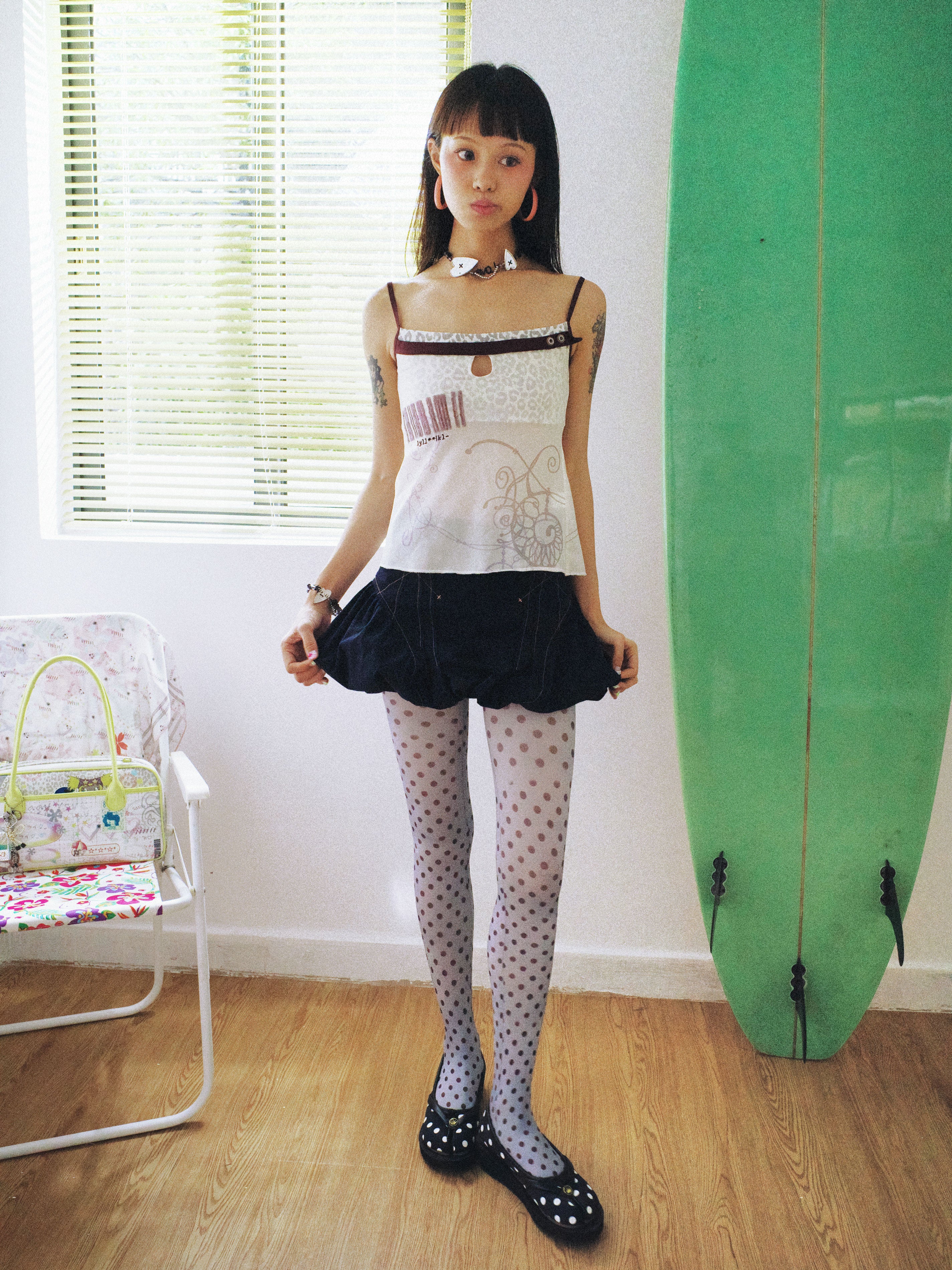 SassyLove 25SS Navy Topstitched Flouncy Bloomer Short Skirt