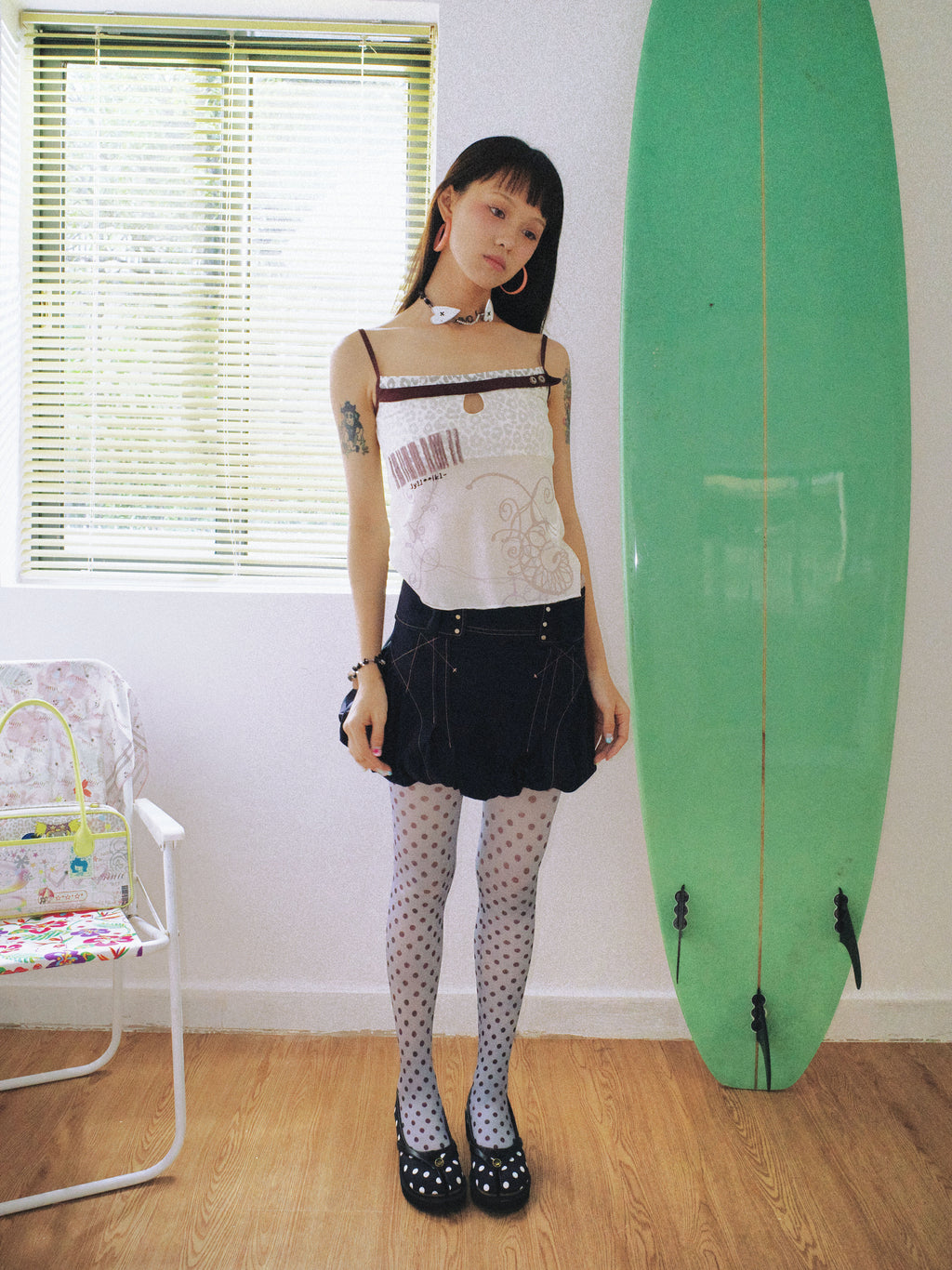 SassyLove 25SS Navy Topstitched Flouncy Bloomer Short Skirt