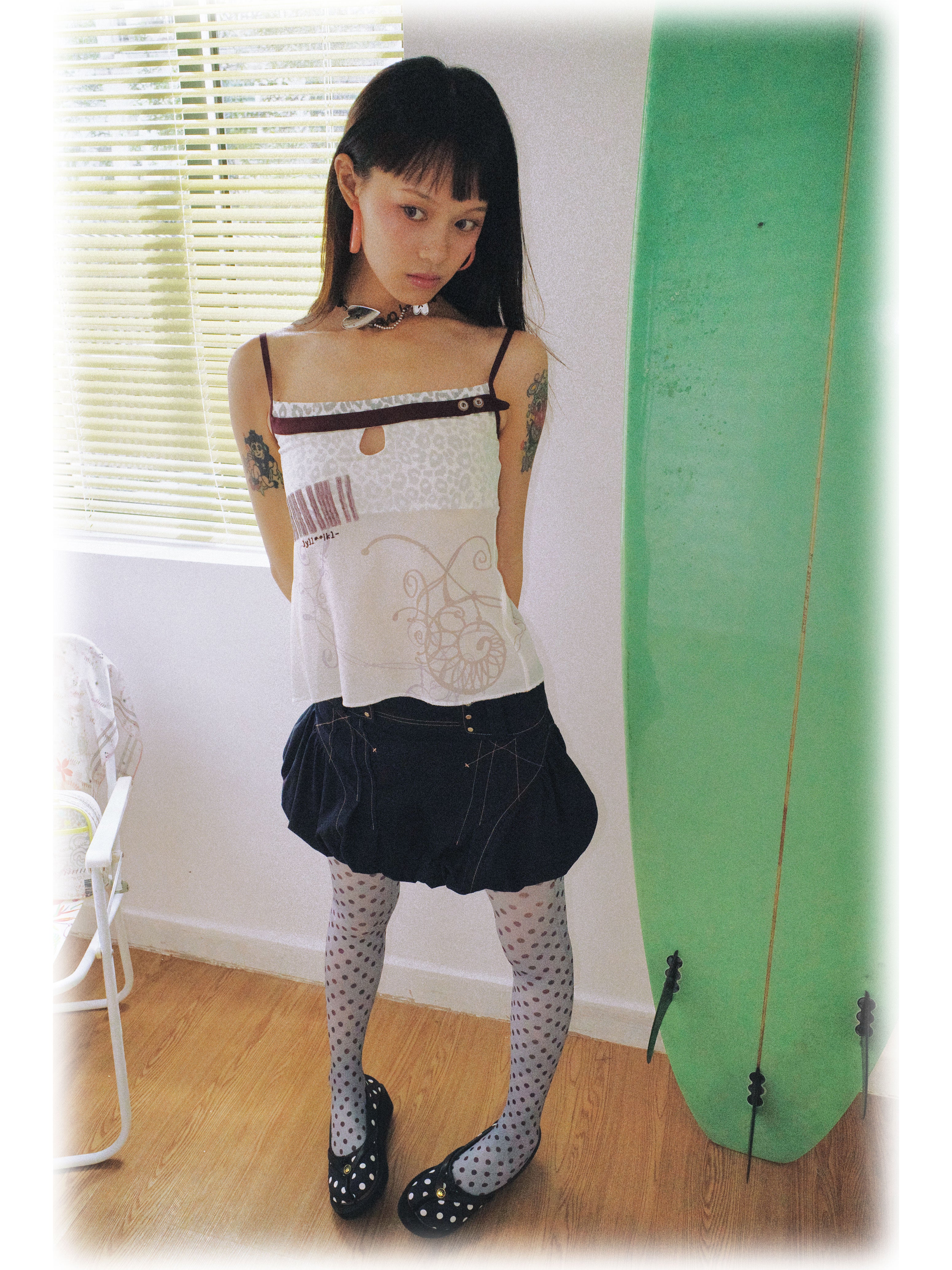 SassyLove 25SS Navy Topstitched Flouncy Bloomer Short Skirt