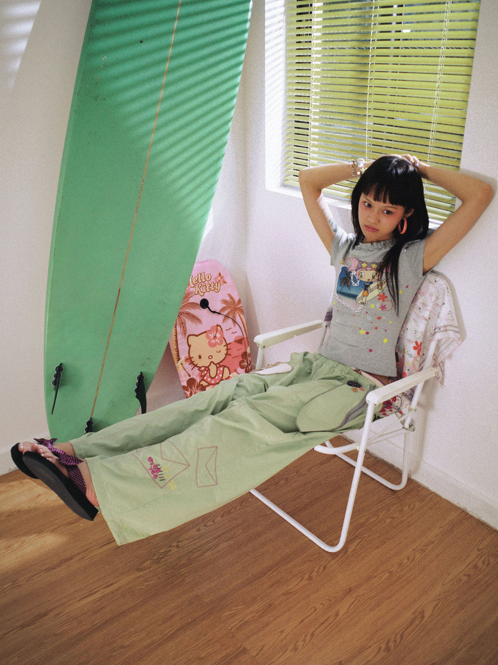 SassyLove 25SS Double-Waist Bead Embroidery Wide-Leg Pants