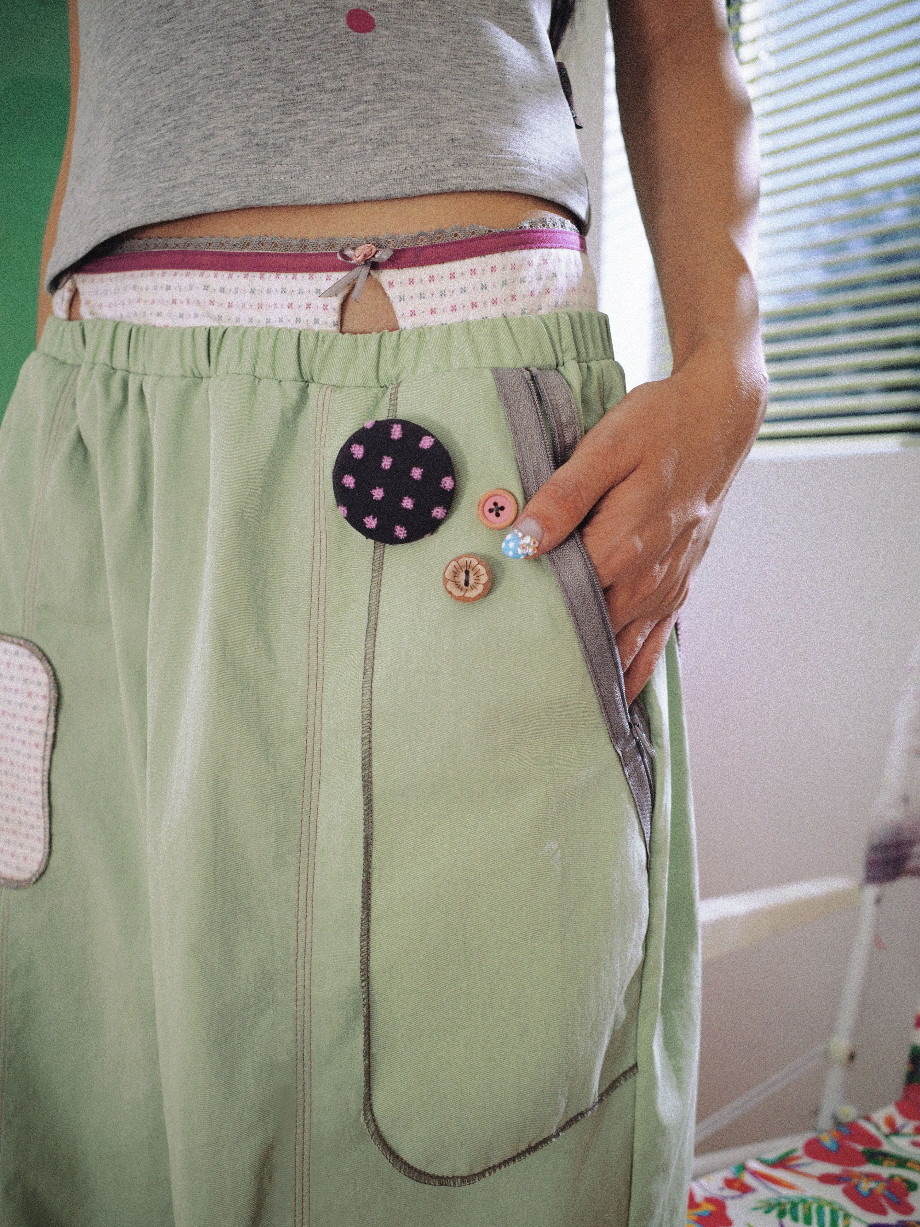 SassyLove 25SS Double-Waist Bead Embroidery Wide-Leg Pants