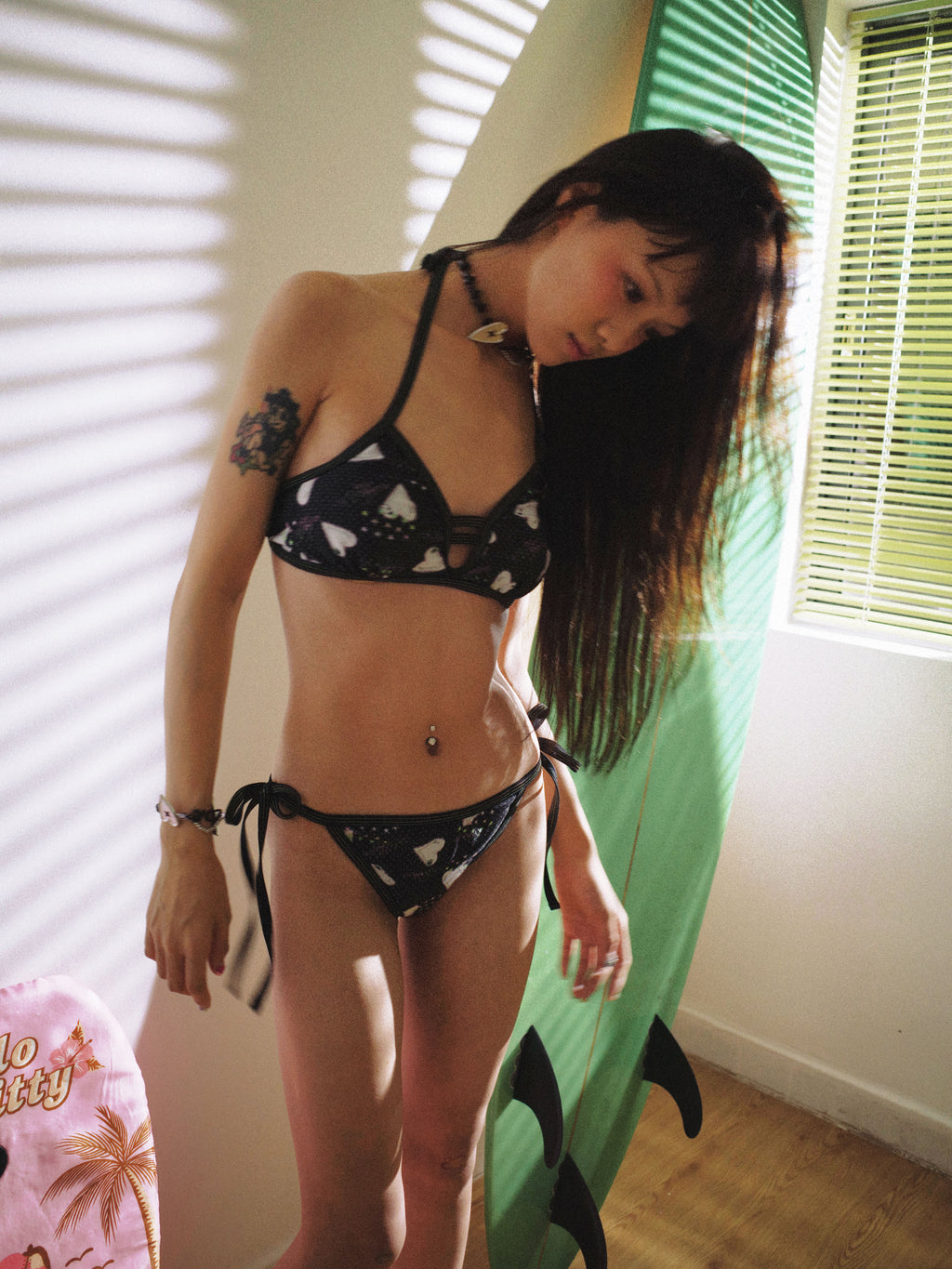 SassyLove 25SS Red Panda & Hearts Print Lace-Up Bikini Set